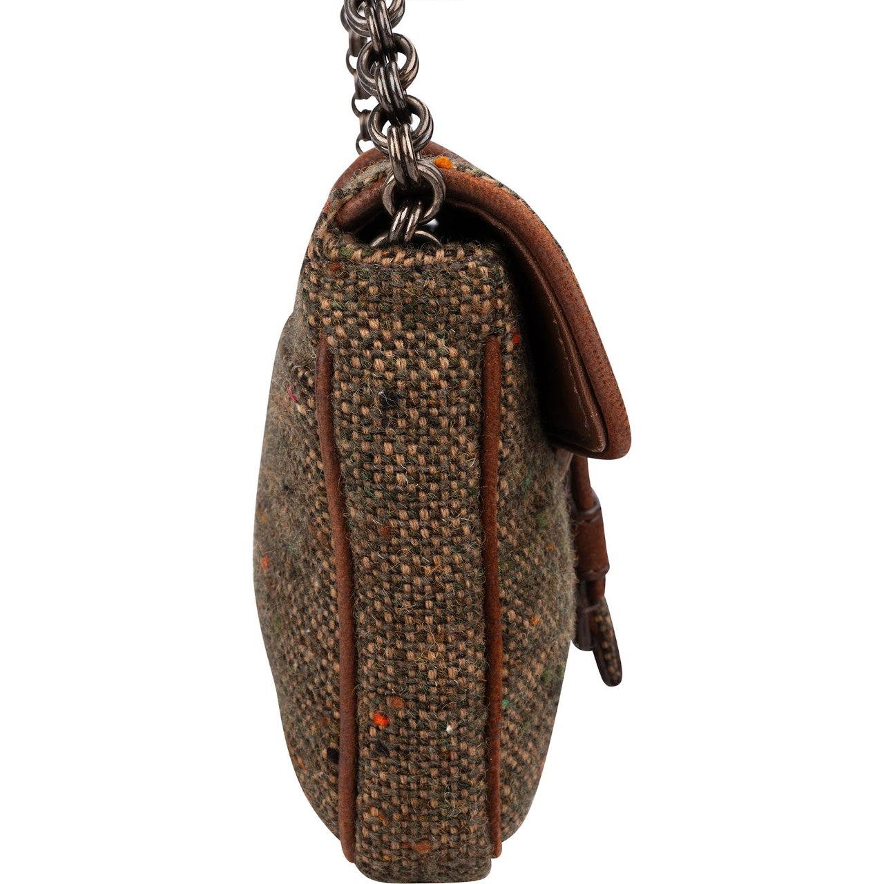 Prada Tweed Ricamo Visone Mini Flap Shoulder Bag Bruin
