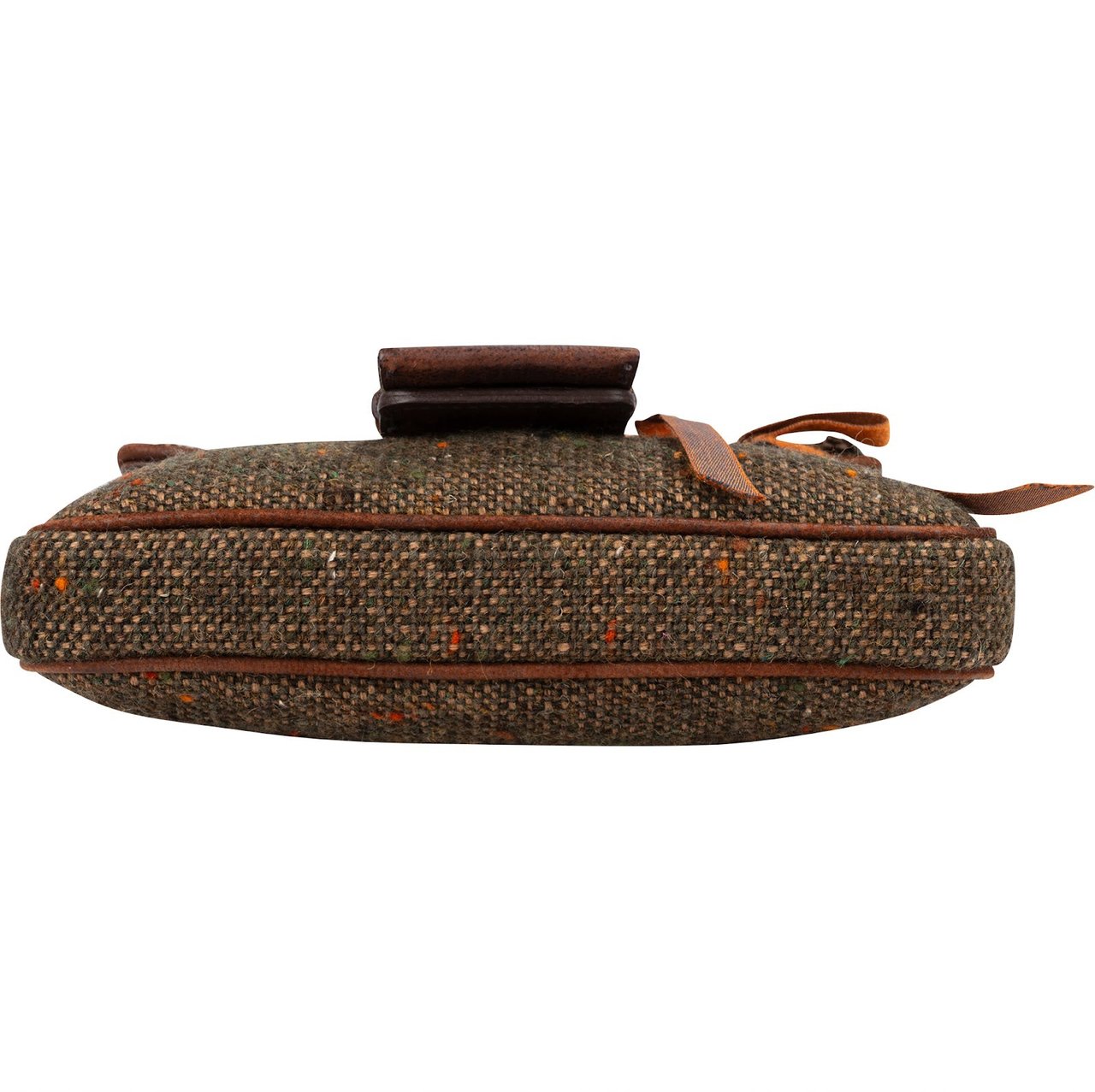 Prada Tweed Ricamo Visone Mini Flap Shoulder Bag Bruin