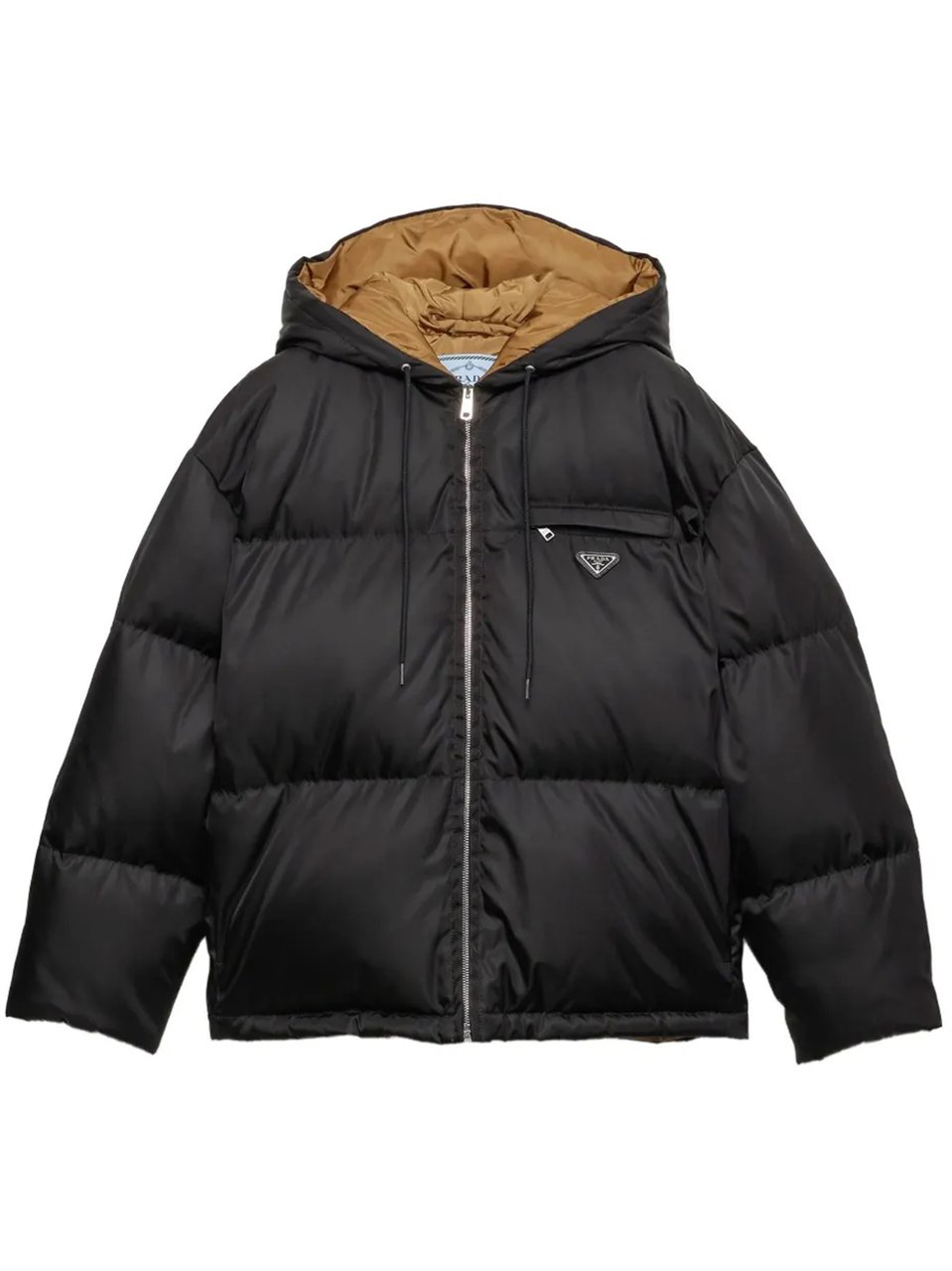 Prada Cropped Puffer Jacket With Contrasting Interior Lining Zwart