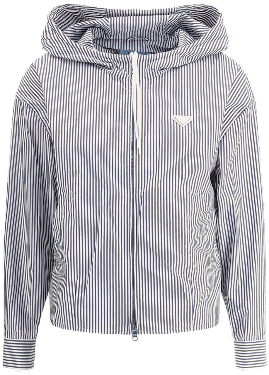 Prada Striped hooded Jacket Blauw
