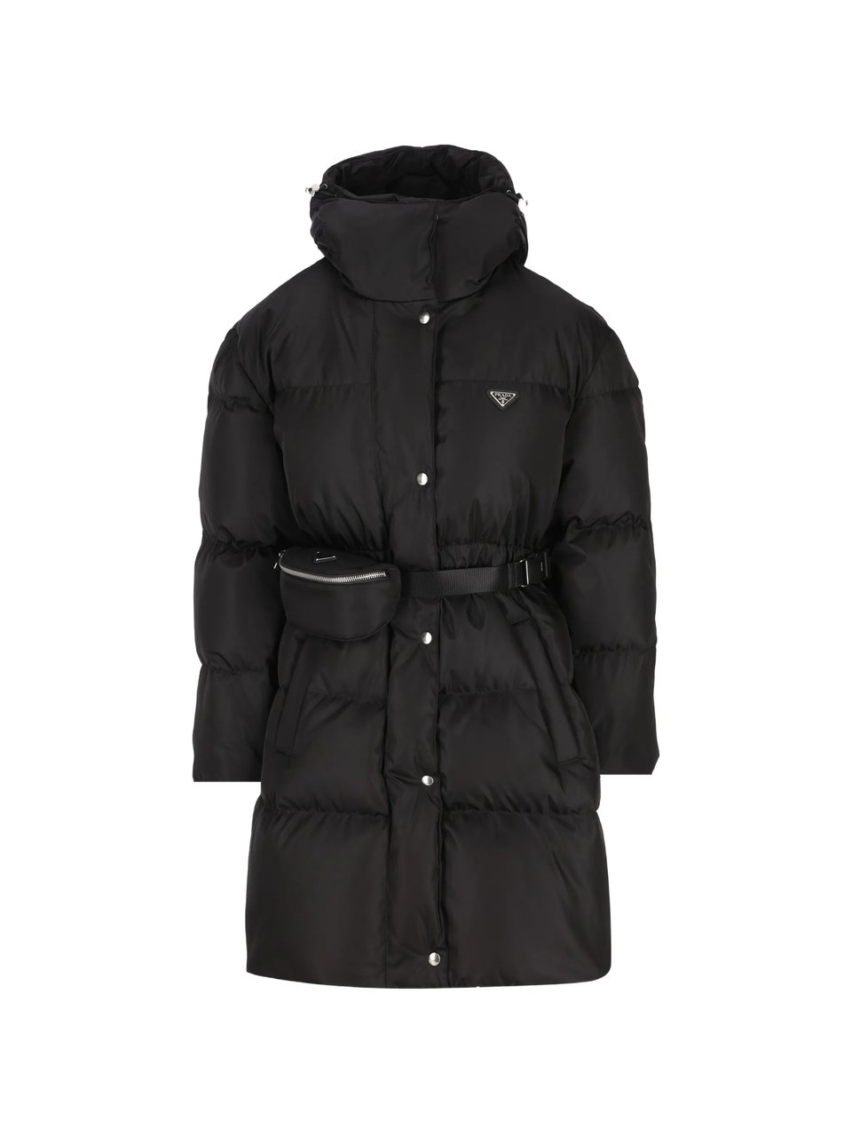 Prada Black Quilted Puffer Coat With High Collar Zwart