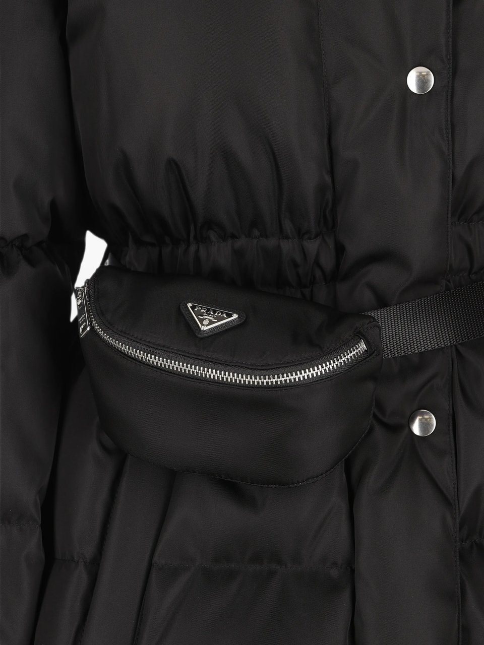 Prada Black Quilted Puffer Coat With High Collar Zwart
