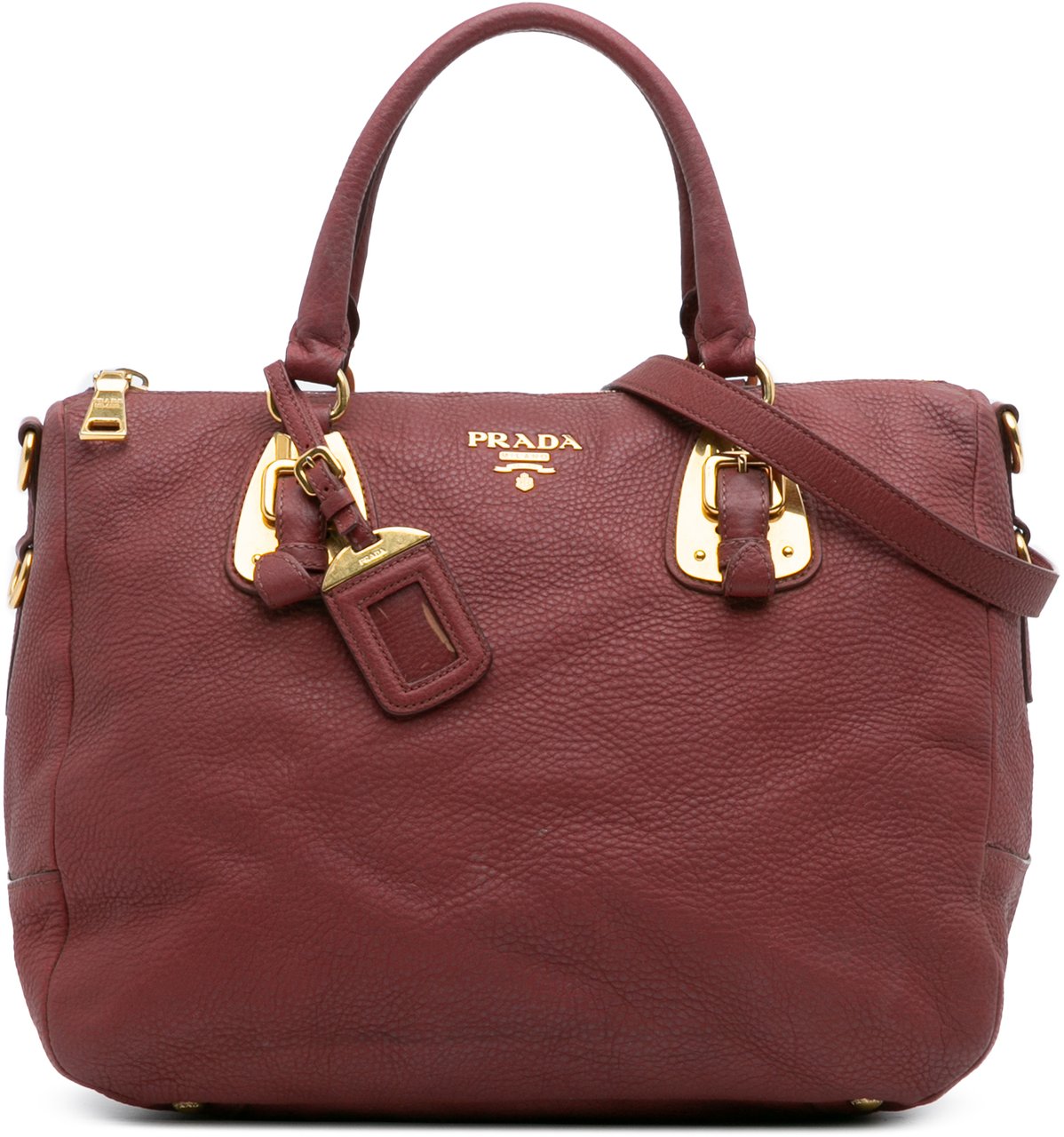 Prada Vitello Daino Zip Top Satchel Rood