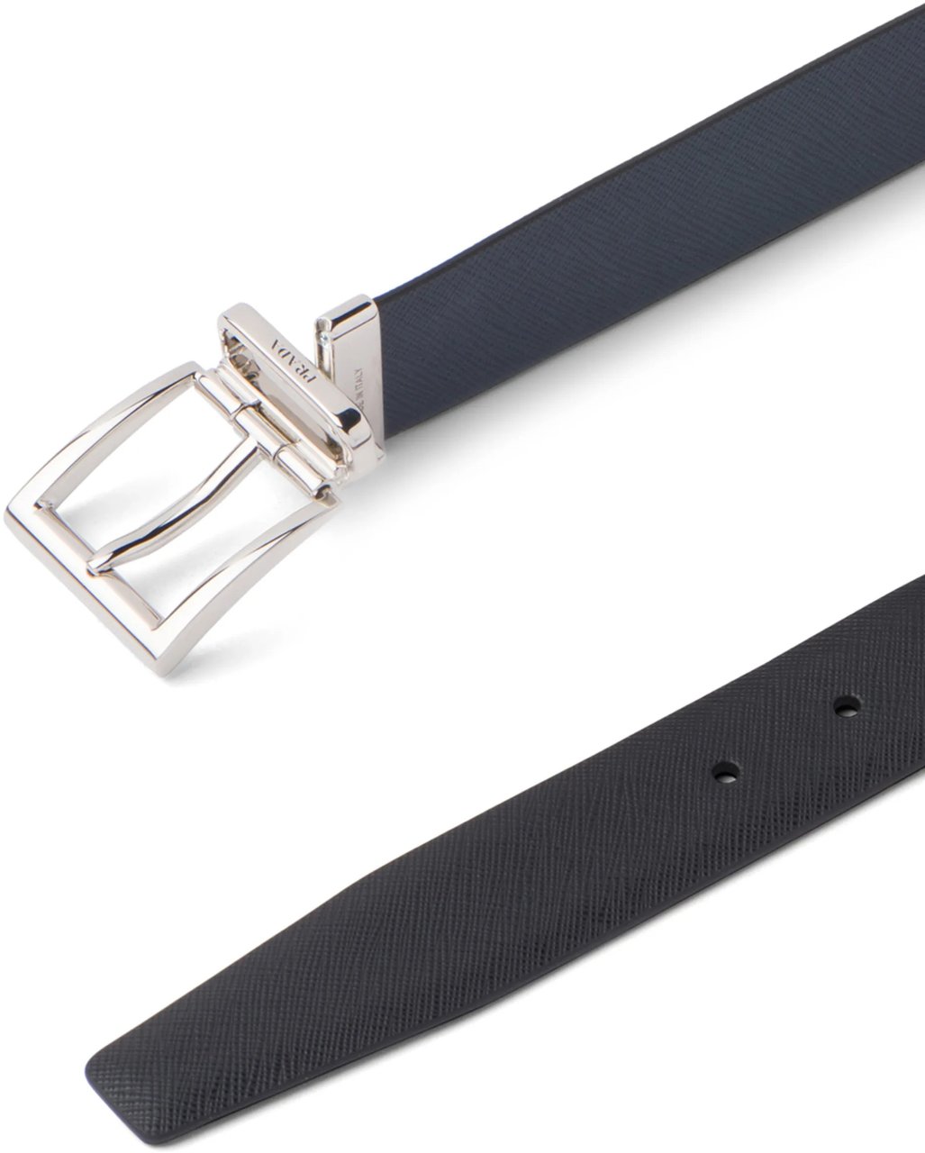 Prada Black/Dark Blue Cintura Textured Leather Belts Zwart