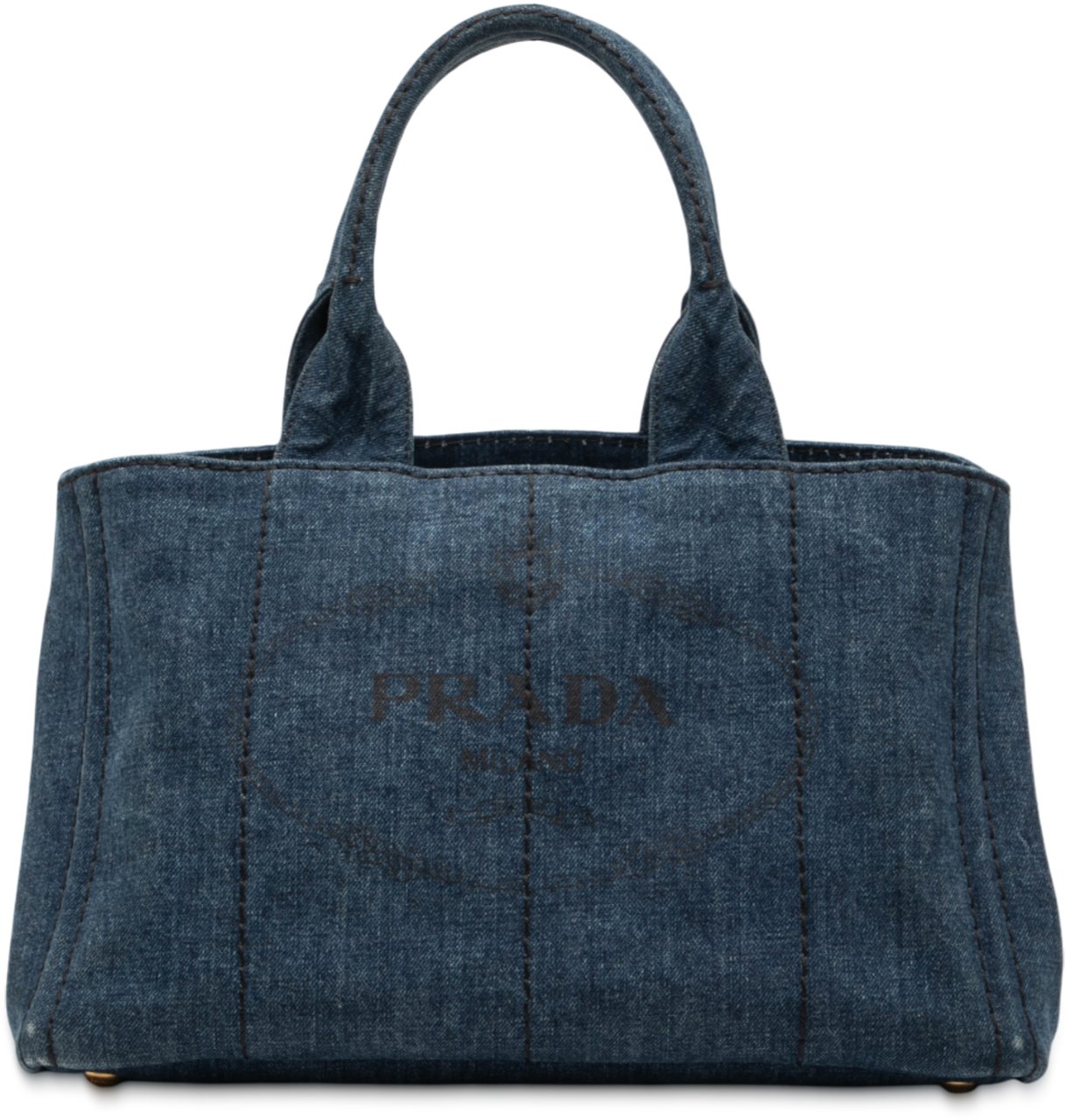 Prada Small Denim Canapa Logo Satchel Blauw