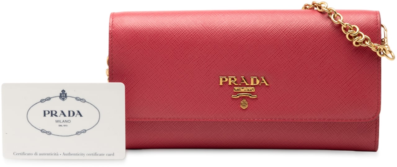 Prada Saffiano Wallet On Chain Roze