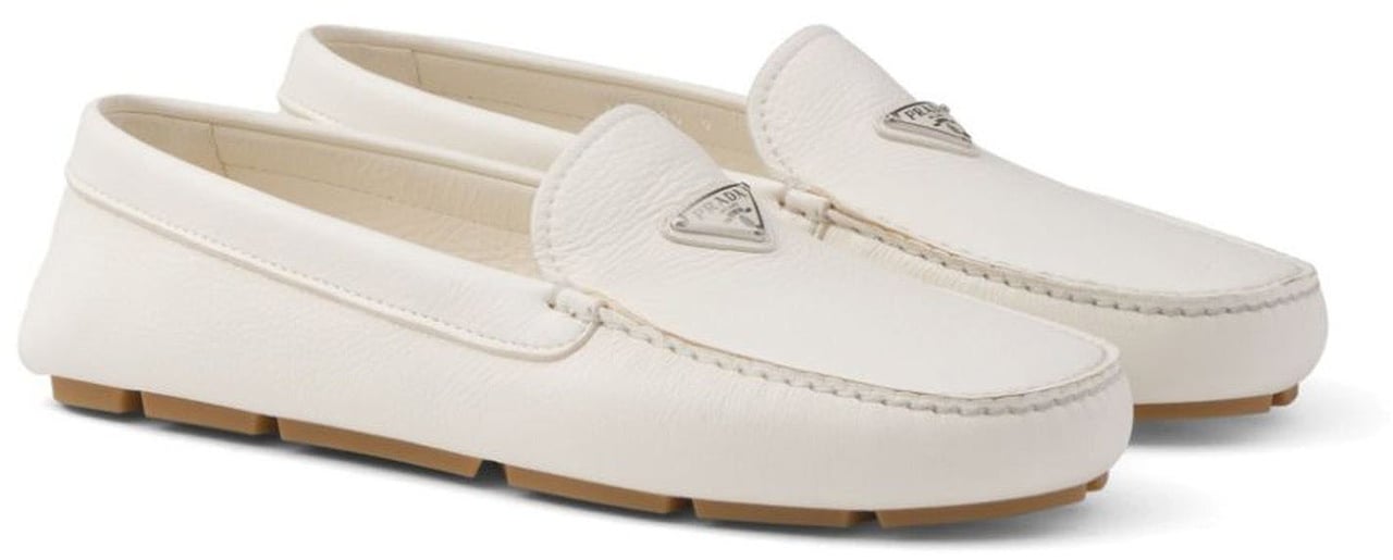 Prada Prada Logo Leather Loafers Wit