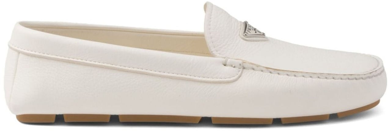 Prada Prada Logo Leather Loafers Wit