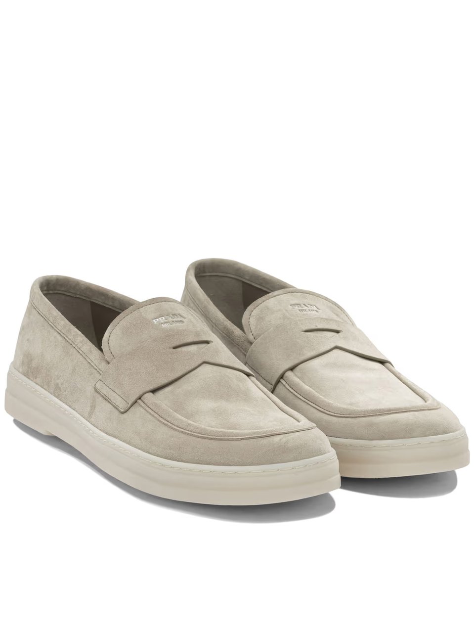 Prada Neutral Mocassini Minimalist Suede Loafers Neutraal