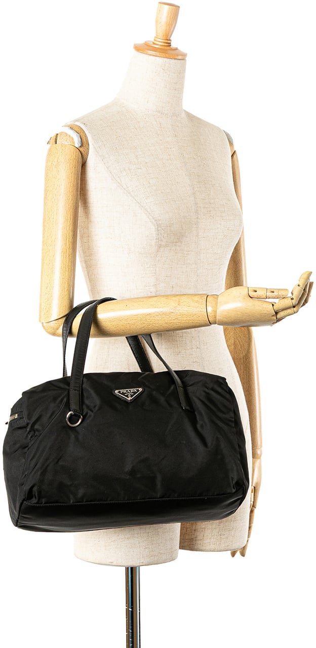 Prada Saffiano Trimmed Tessuto Handbag Zwart