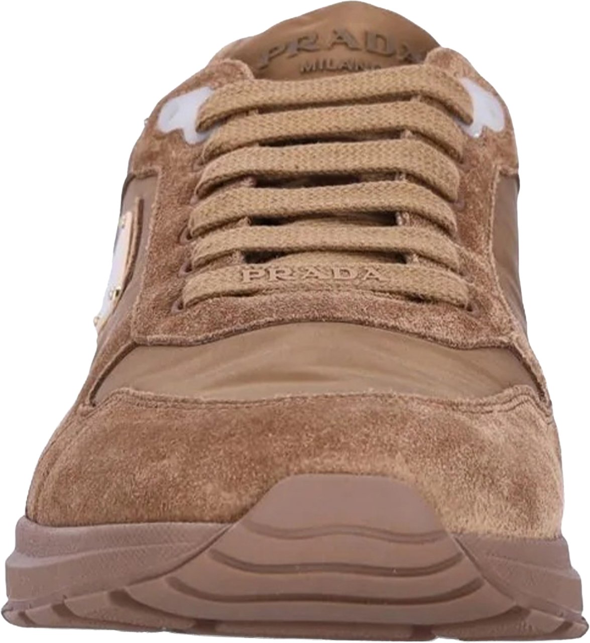 Prada Earthy Brown Prax 2.0 Nylon/Suede Sneakers Bruin