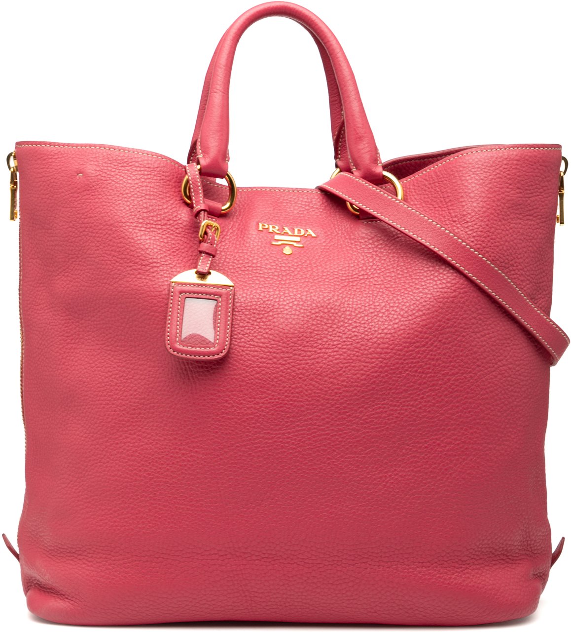 Prada Vitello Daino Side Zip Convertible Tote Roze