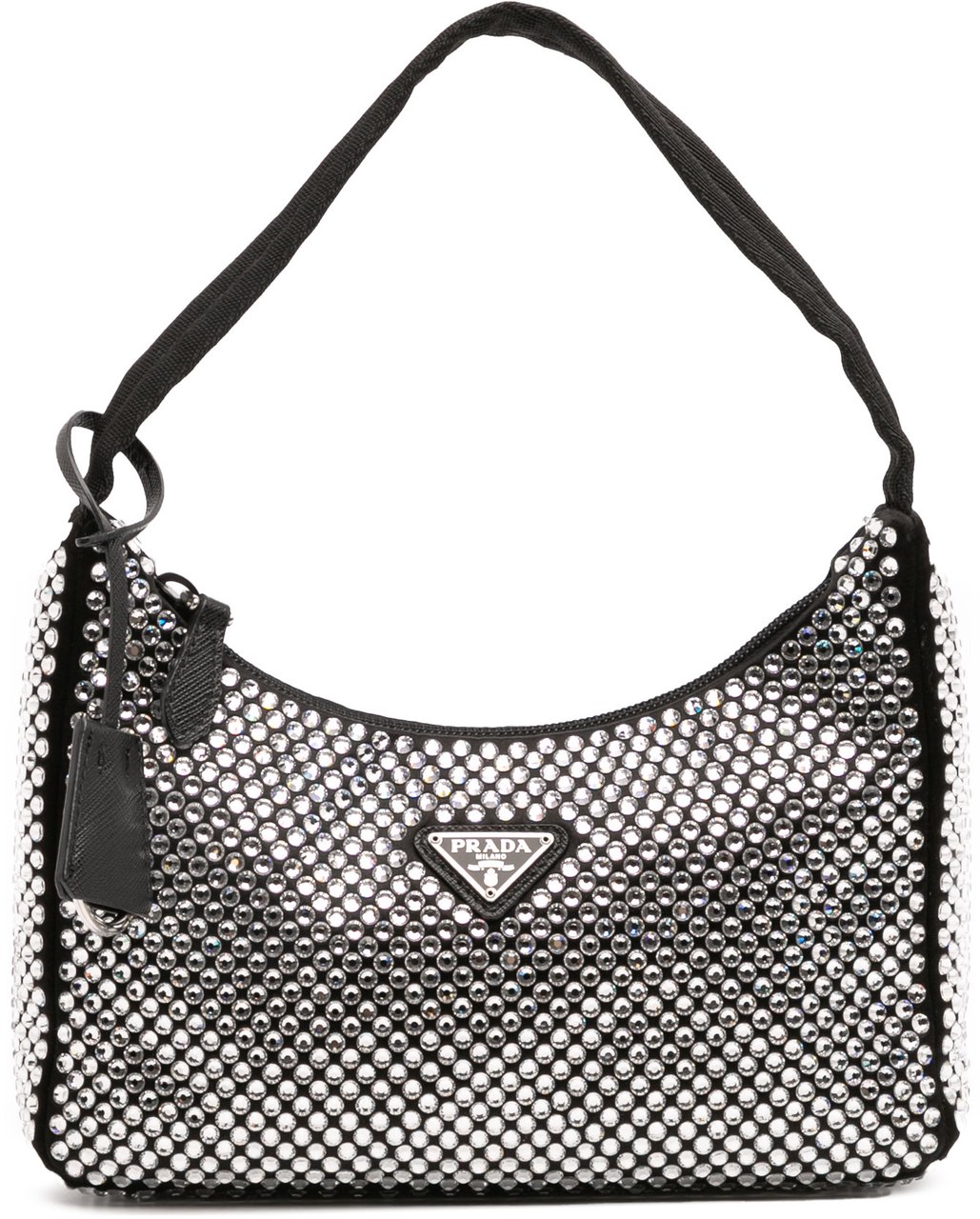 Prada Mini Satin Crystal Re Edition 2000 Shoulder Bag Zwart