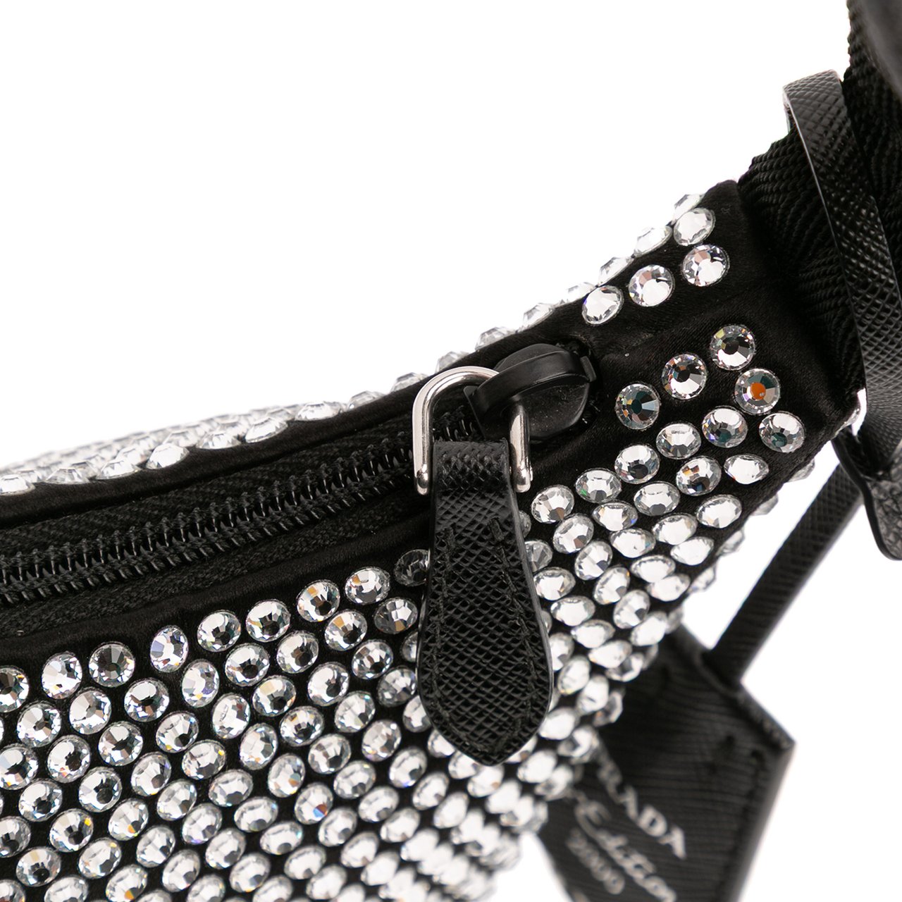 Prada Mini Satin Crystal Re Edition 2000 Shoulder Bag Zwart