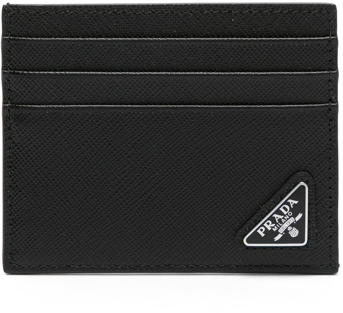 Prada Saffiano Leather Triangle Logo Card Holder Zwart