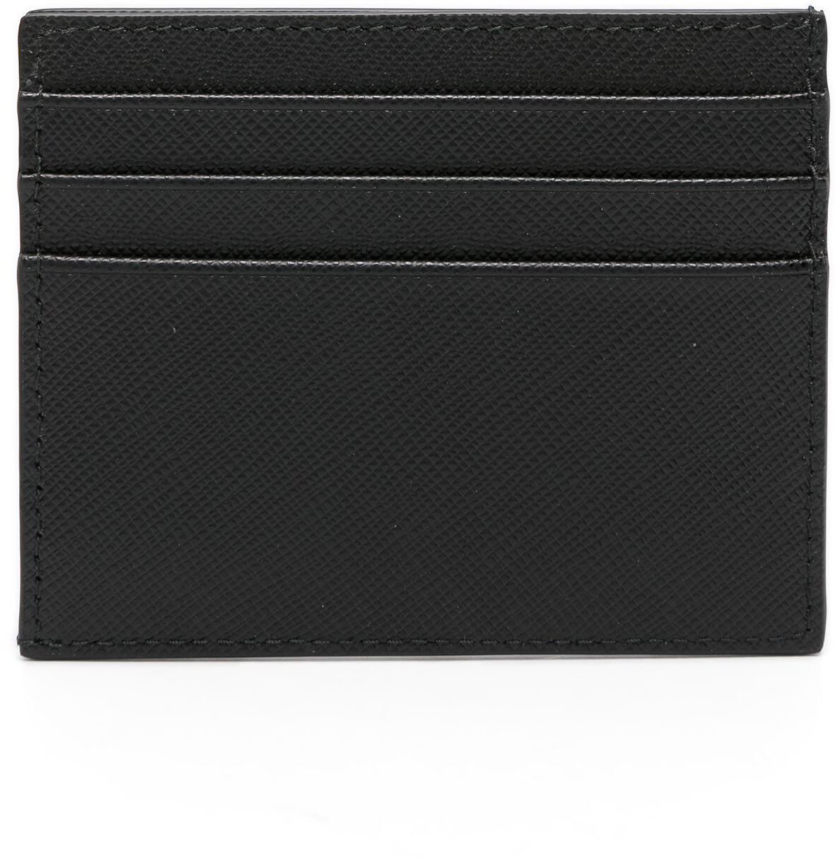 Prada Saffiano Leather Triangle Logo Card Holder Zwart