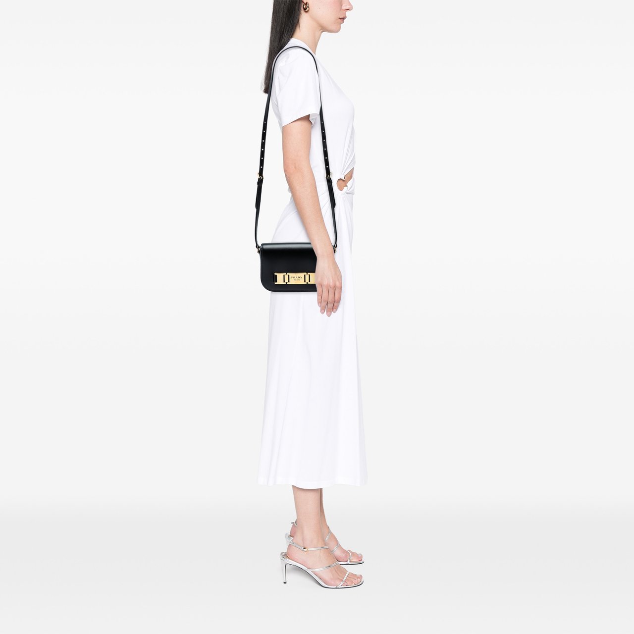 Prada City Calf Flap Crossbody Zwart