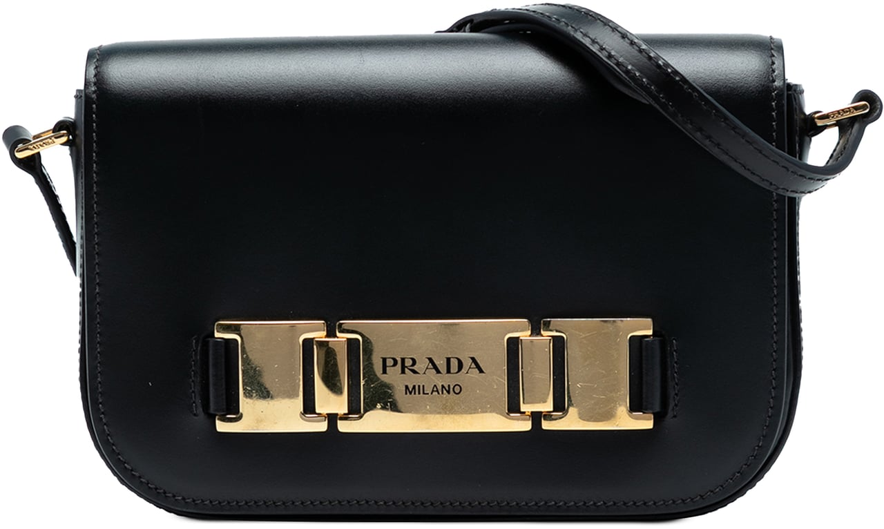 Prada City Calf Flap Crossbody Zwart