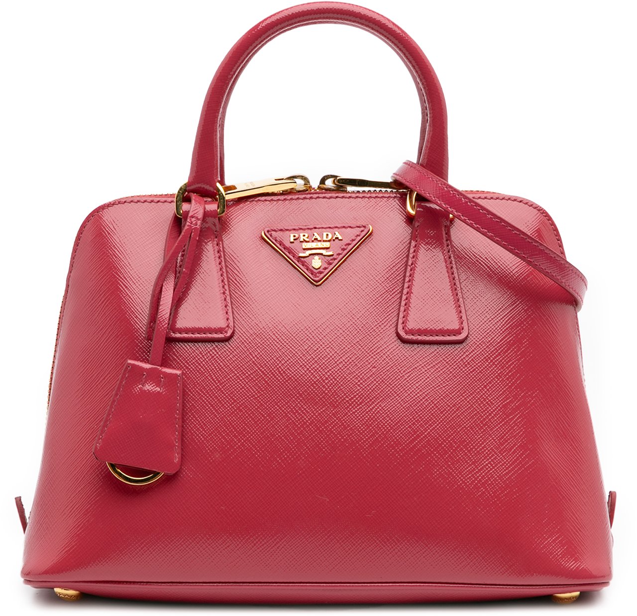Prada Small Saffiano Vernice Promenade Satchel Roze