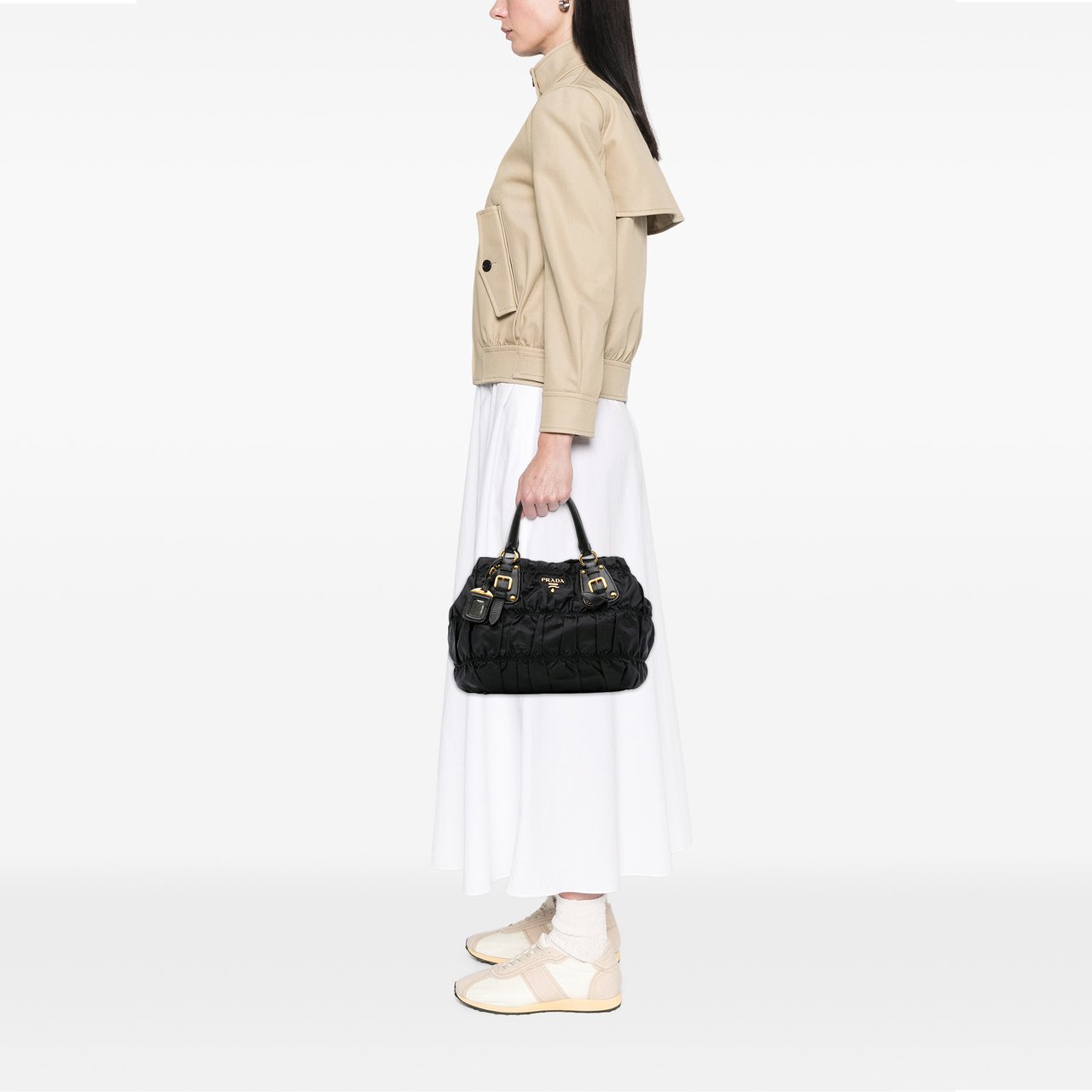 Prada Tessuto Gaufre Satchel Zwart