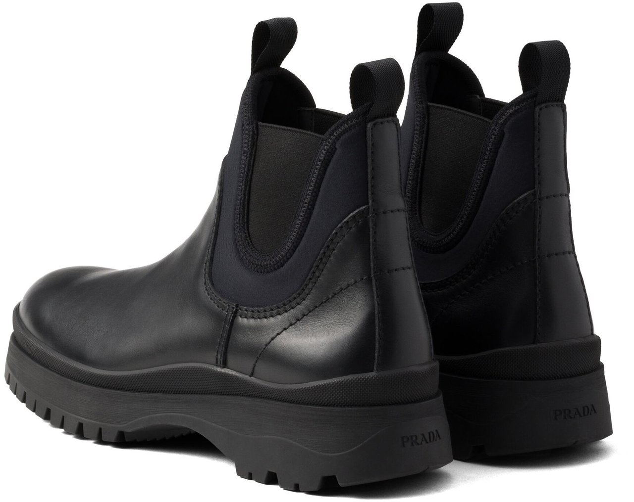 Prada Black Brixxen Leather Chelsea Boots Zwart