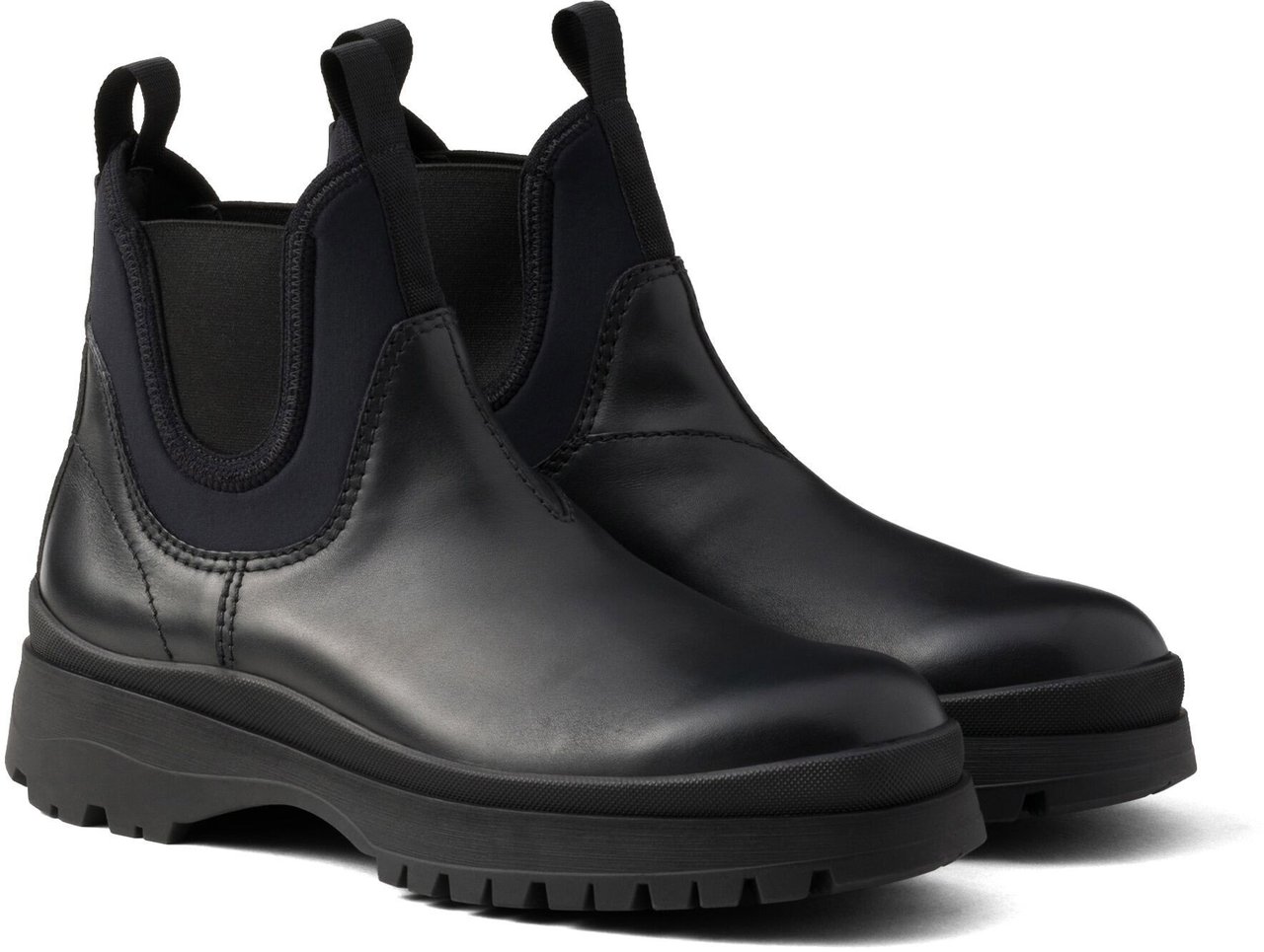 Prada Black Brixxen Leather Chelsea Boots Zwart