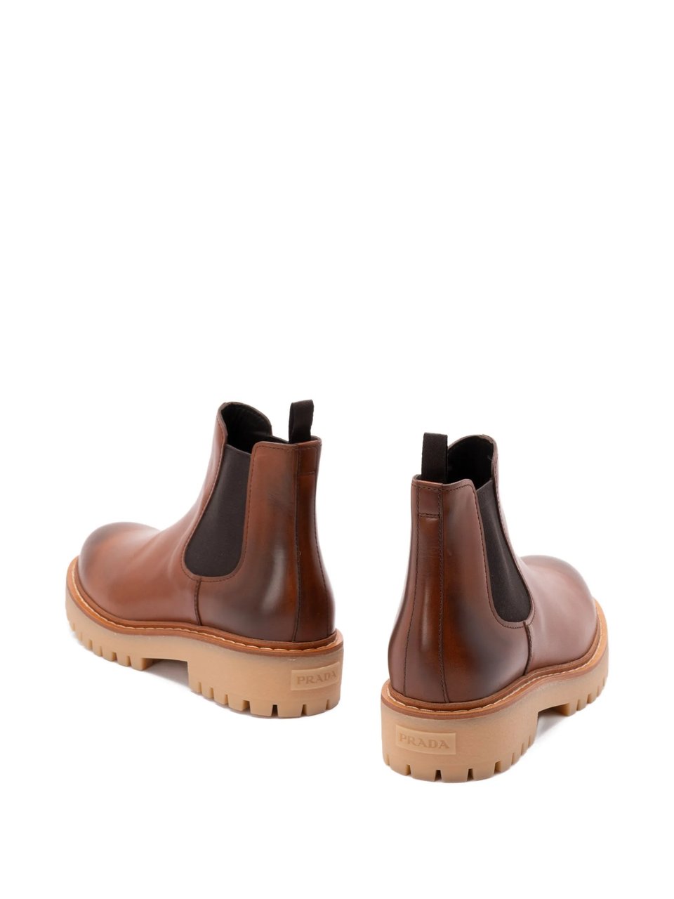 Prada Rich Brown Tronchetti Polished Leather Boots Bruin