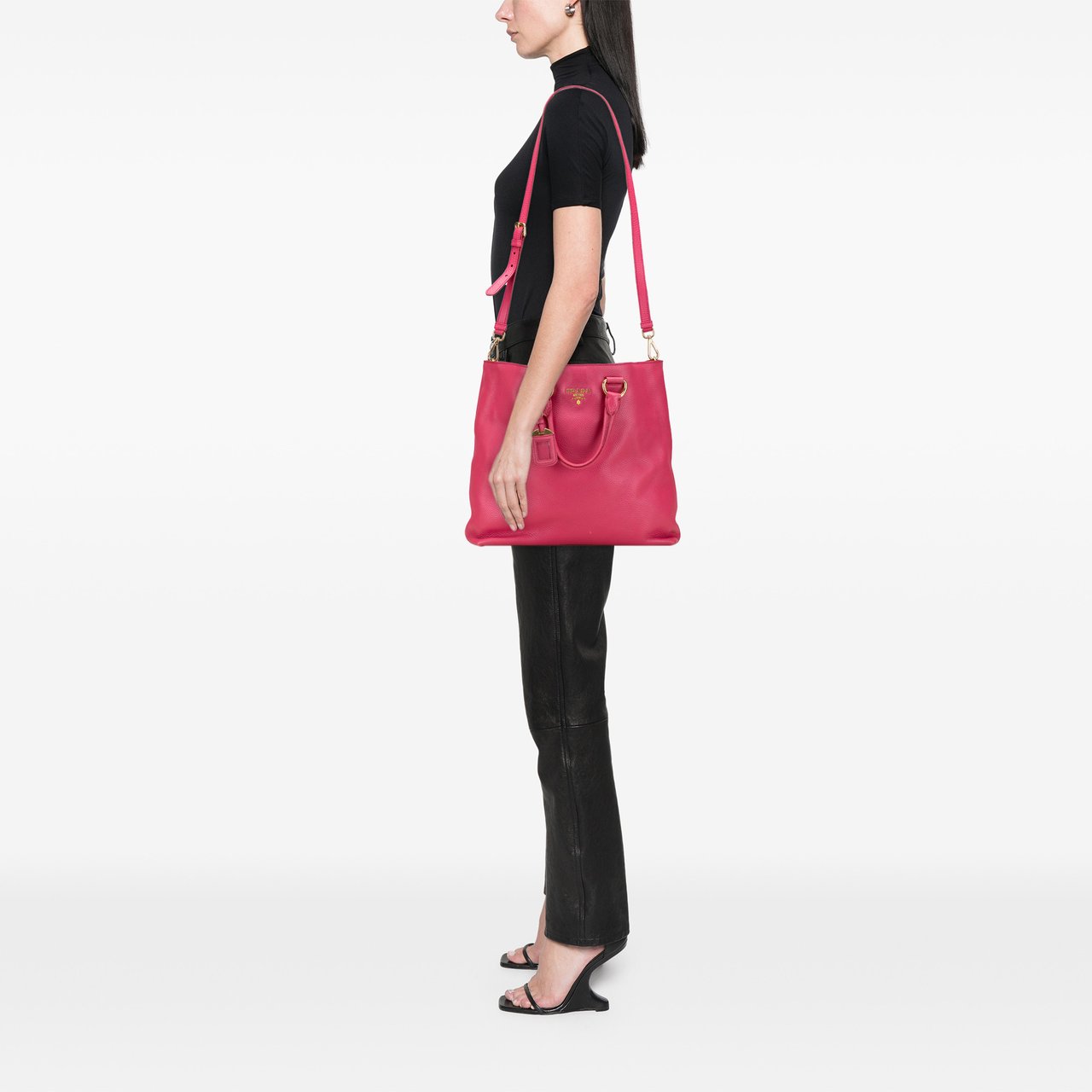Prada Vitello Daino Open Convertible Tote Roze
