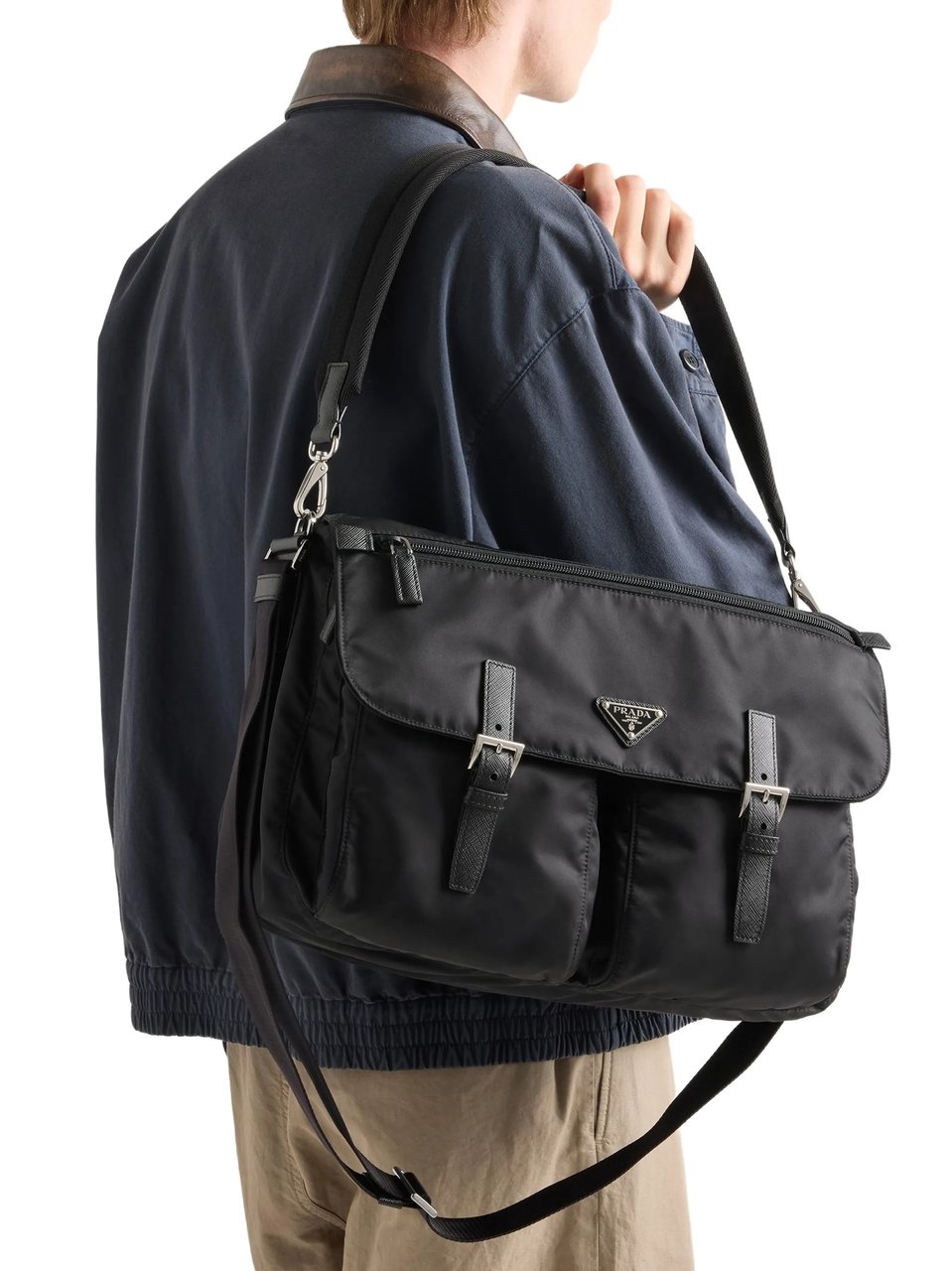 Prada Rectangular Shoulder Bag with Leather Accents Zwart