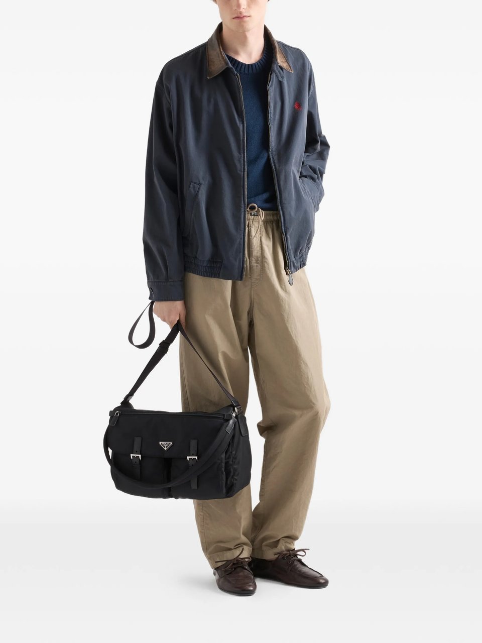 Prada Rectangular Shoulder Bag with Leather Accents Zwart