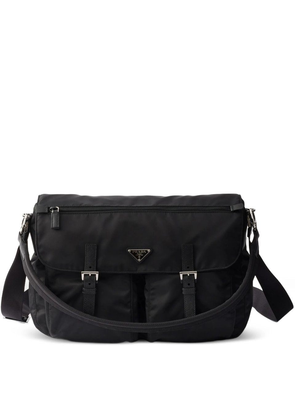 Prada Rectangular Shoulder Bag with Leather Accents Zwart