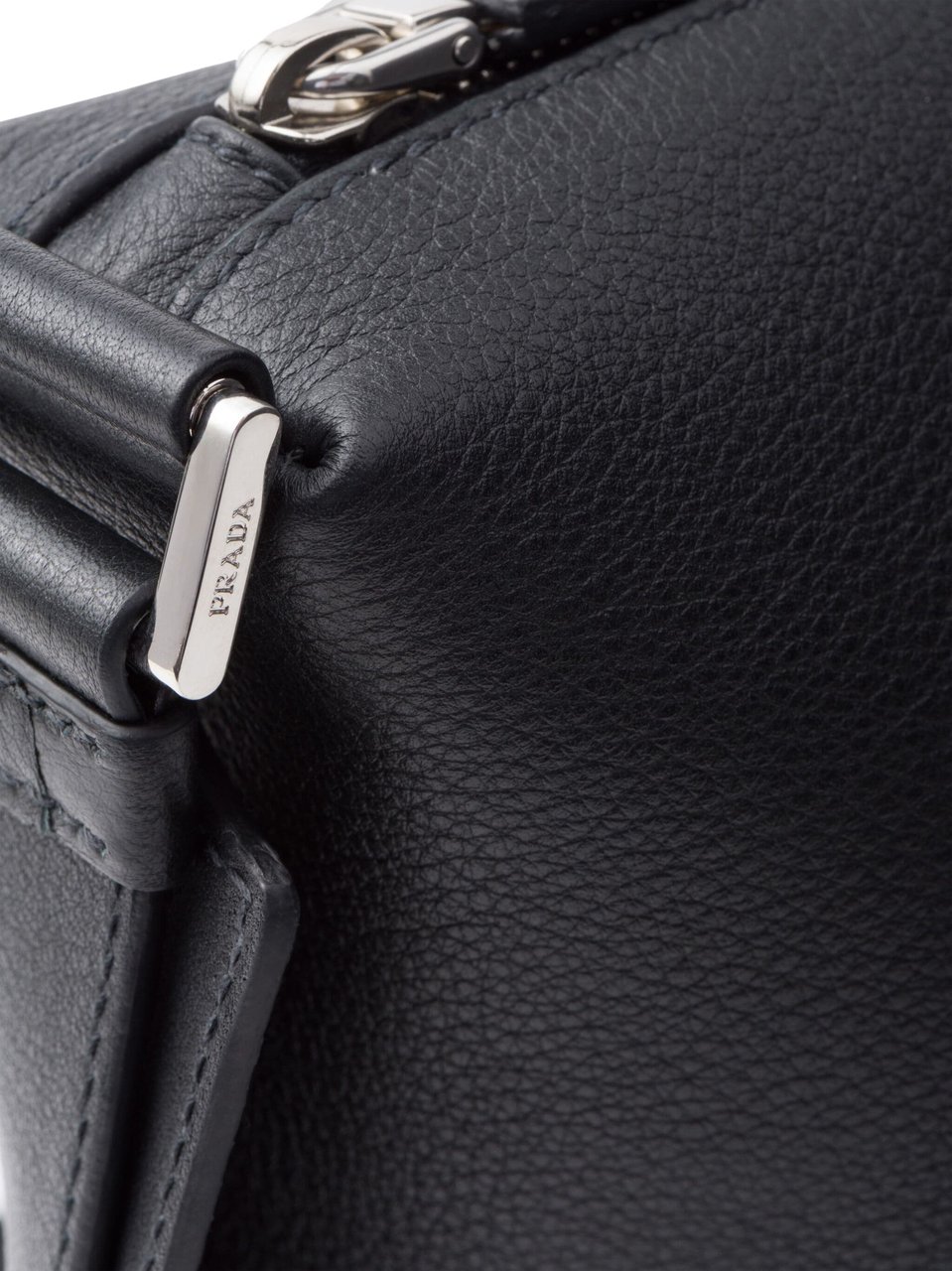 Prada Black Bandoleira Soft Grain Leather Satchel Zwart