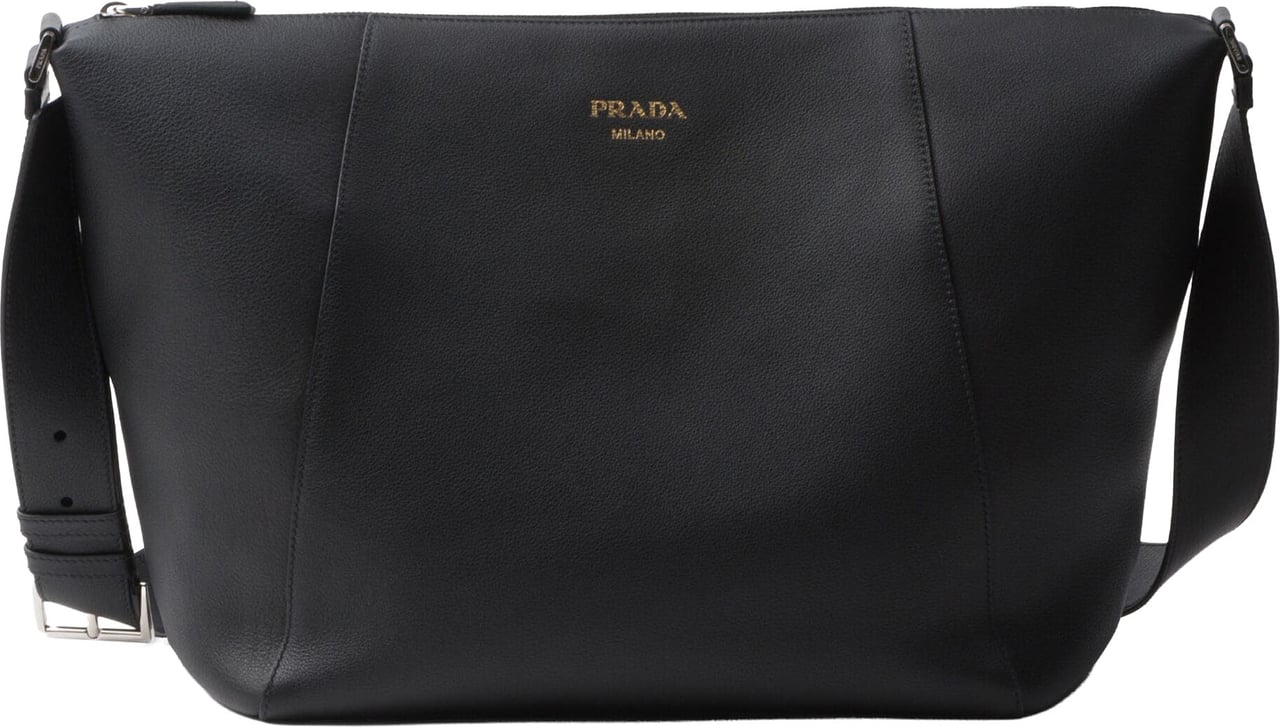 Prada Black Bandoleira Soft Grain Leather Satchel Zwart