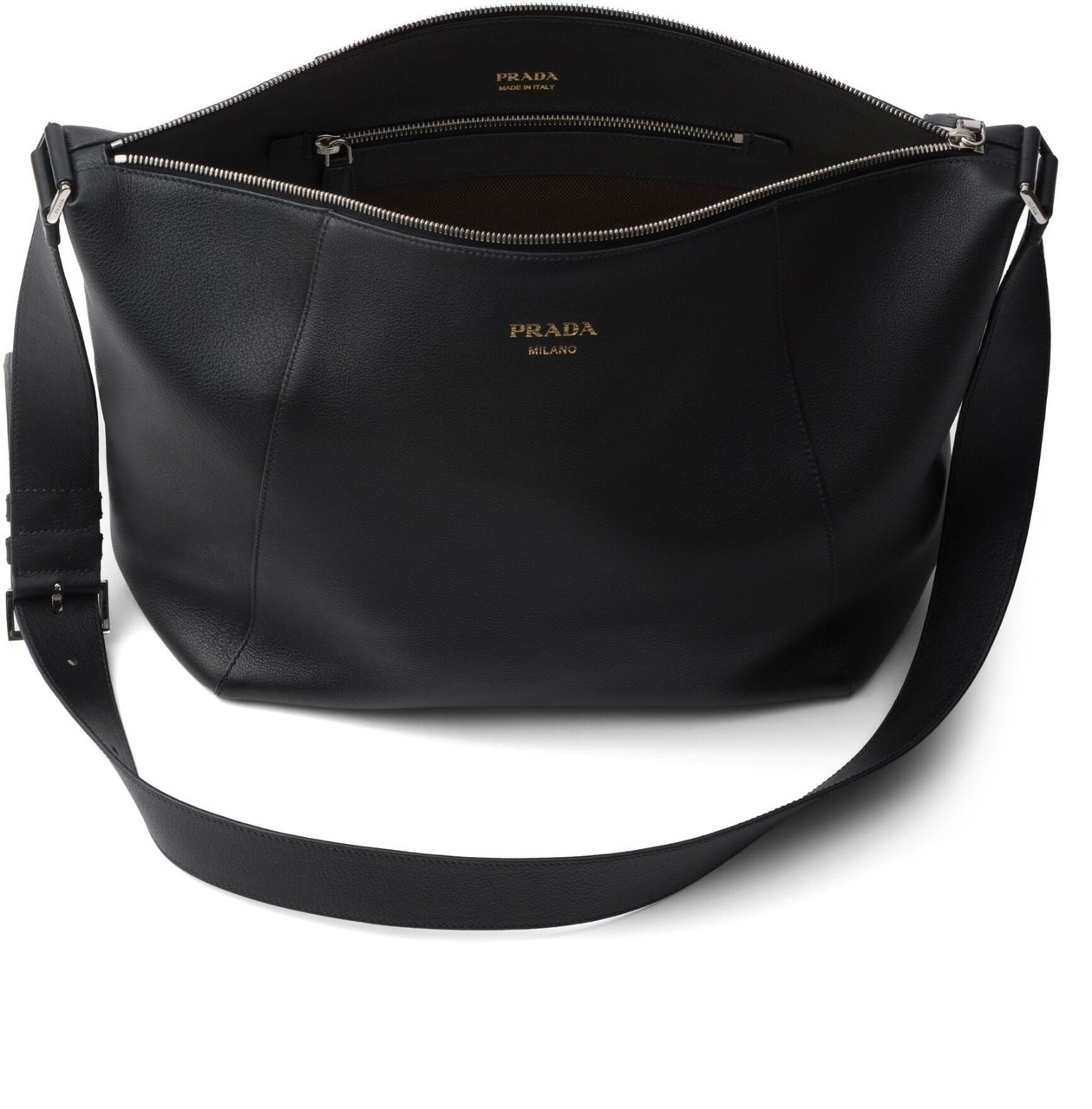 Prada Black Bandoleira Soft Grain Leather Satchel Zwart