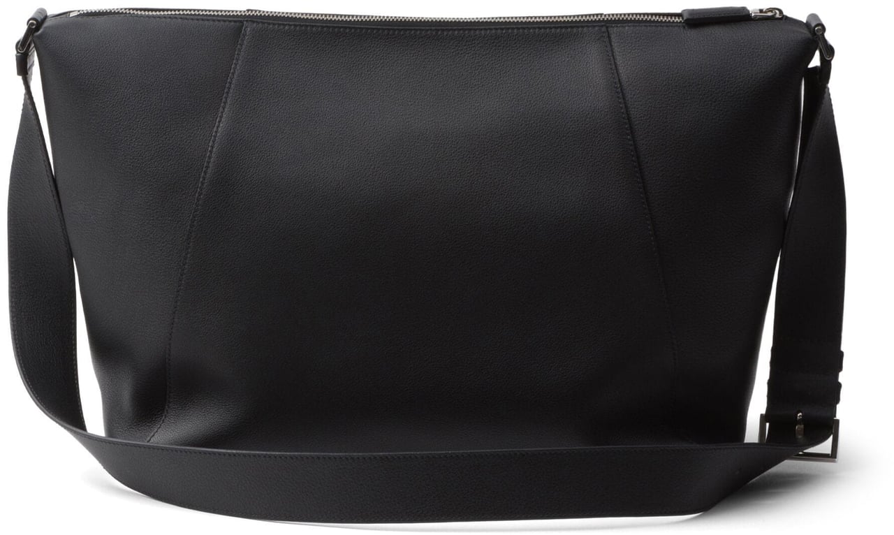 Prada Black Bandoleira Soft Grain Leather Satchel Zwart