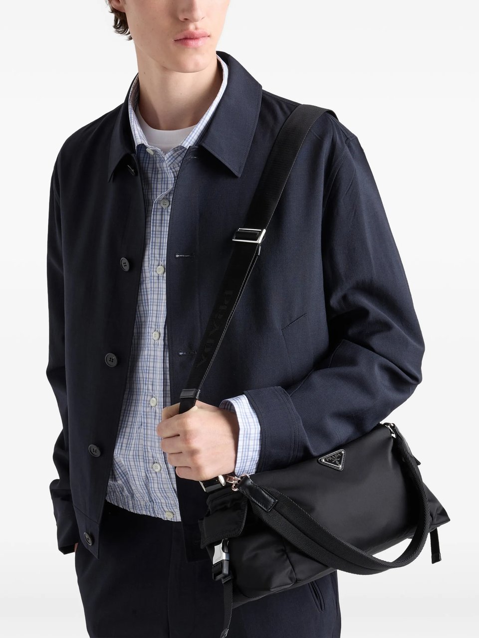 Prada Rectangular Shoulder Bag in Smooth Re-Nylon with Adjustable Strap Zwart
