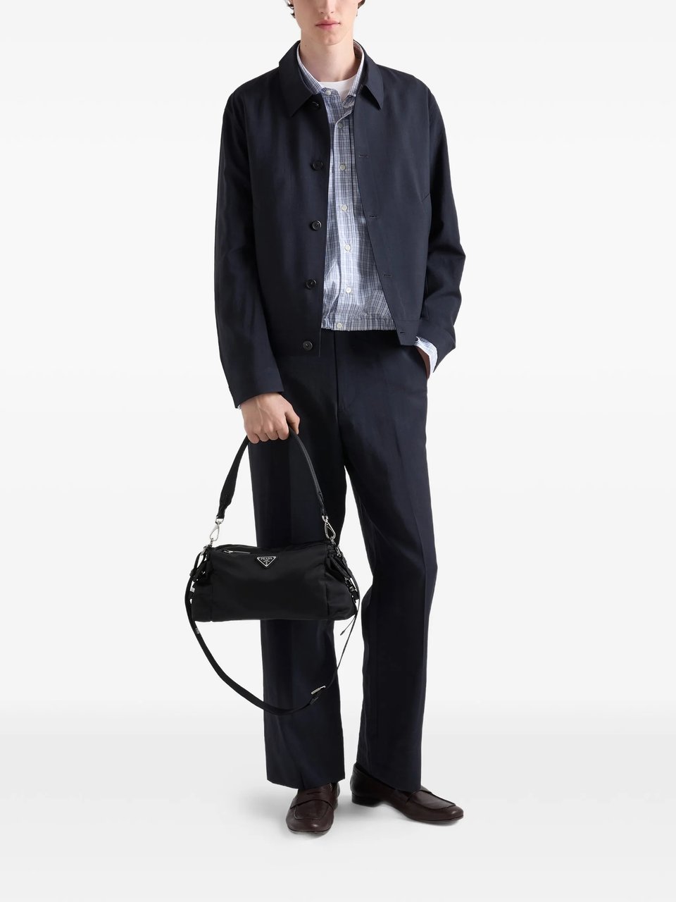 Prada Rectangular Shoulder Bag in Smooth Re-Nylon with Adjustable Strap Zwart