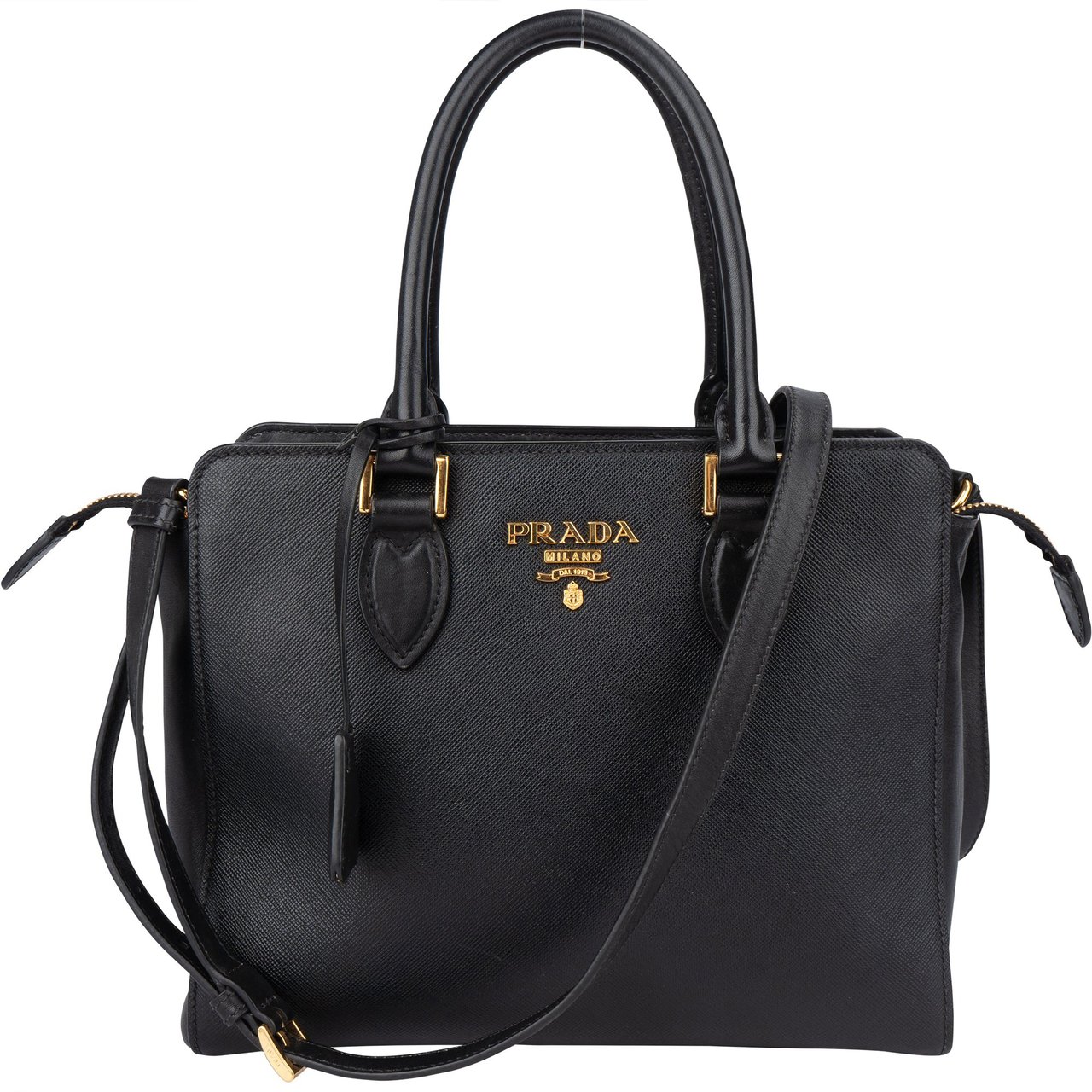 Prada Prada Black Saffiano Leather Vittelo Handbag Zwart