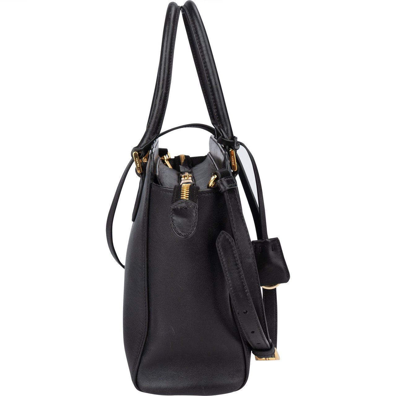 Prada Prada Black Saffiano Leather Vittelo Handbag Zwart