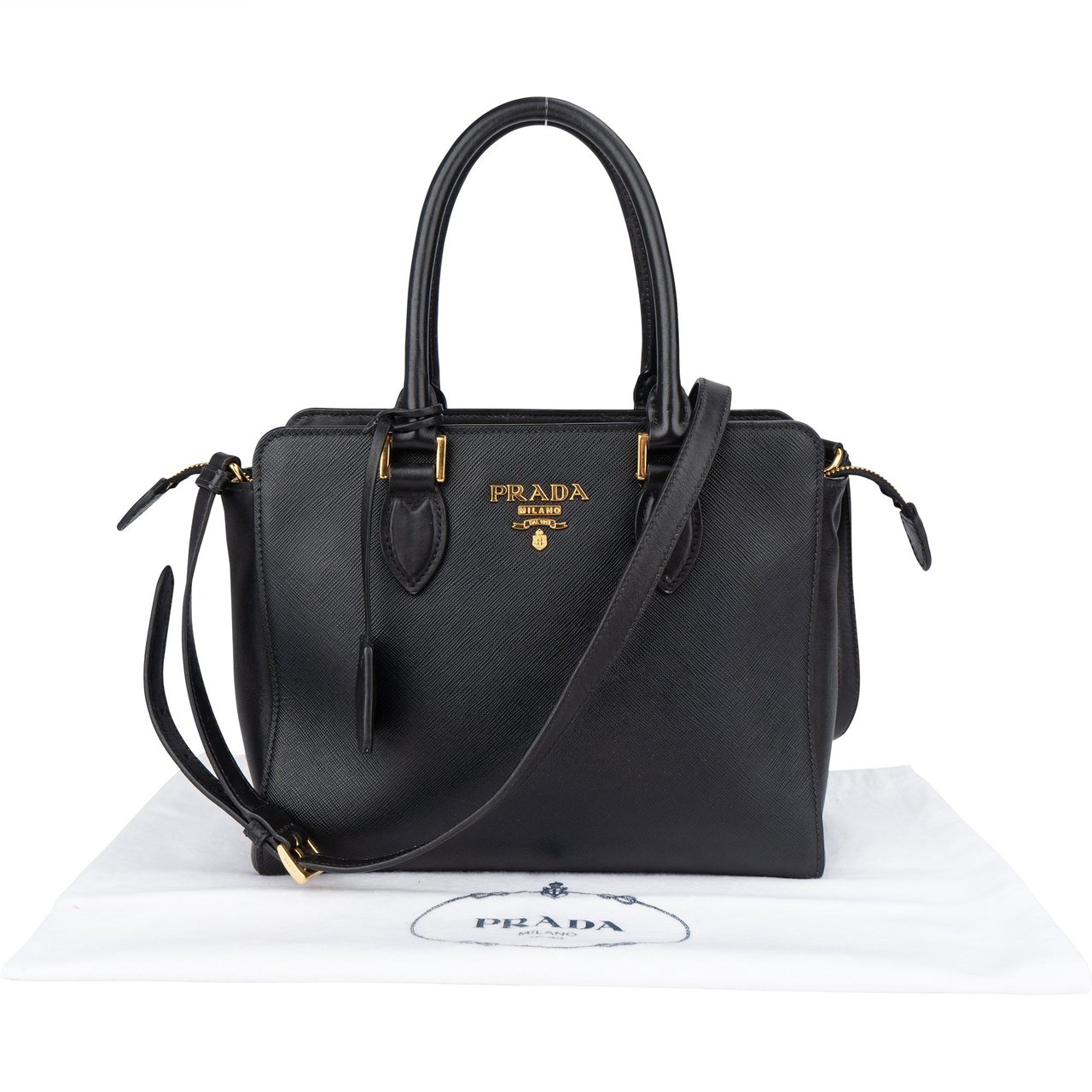 Prada Prada Black Saffiano Leather Vittelo Handbag Zwart