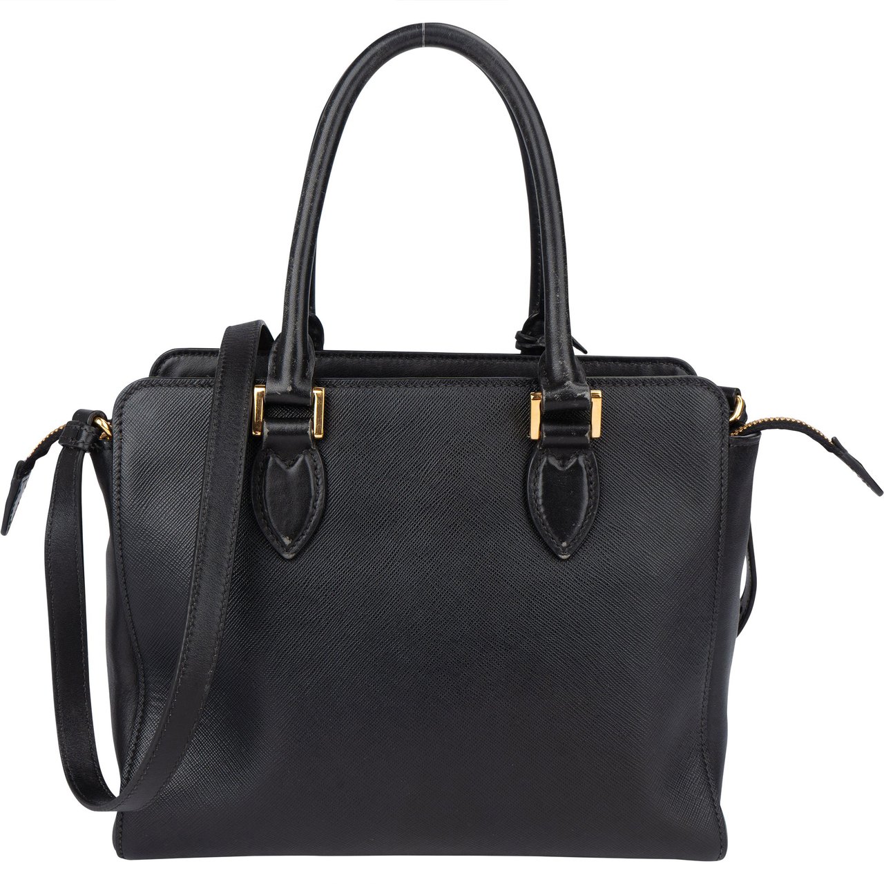 Prada Prada Black Saffiano Leather Vittelo Handbag Zwart