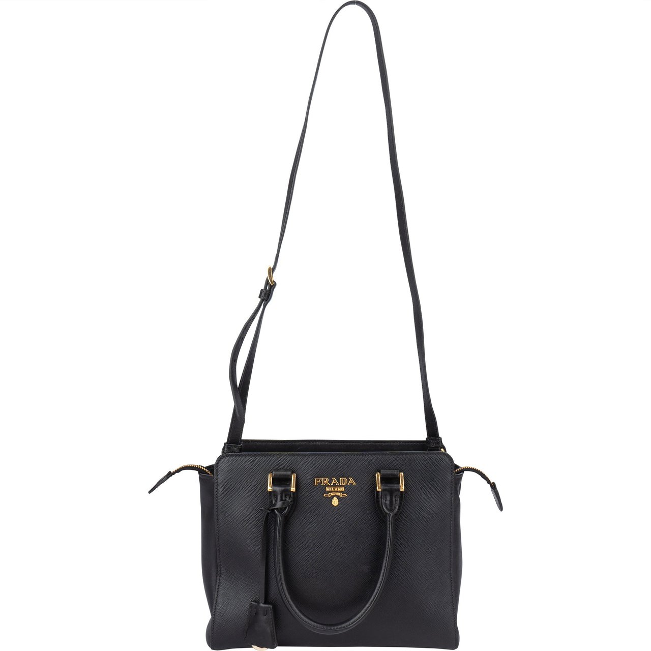 Prada Prada Black Saffiano Leather Vittelo Handbag Zwart