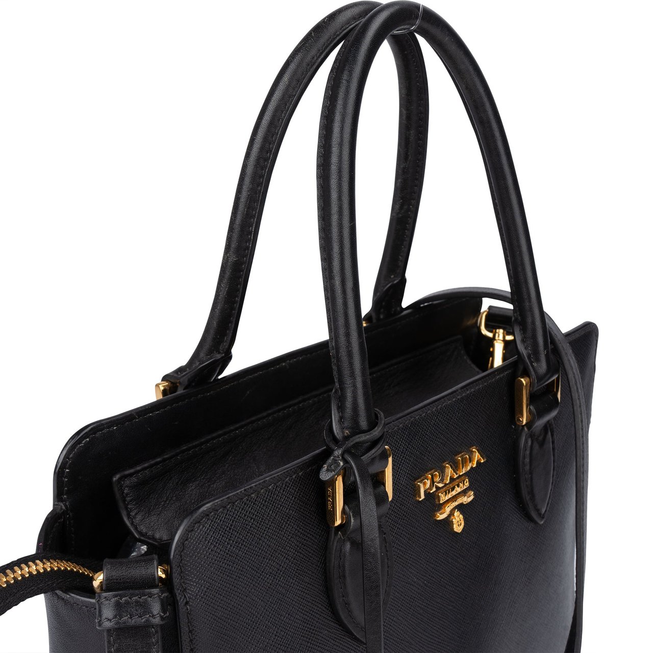 Prada Prada Black Saffiano Leather Vittelo Handbag Zwart