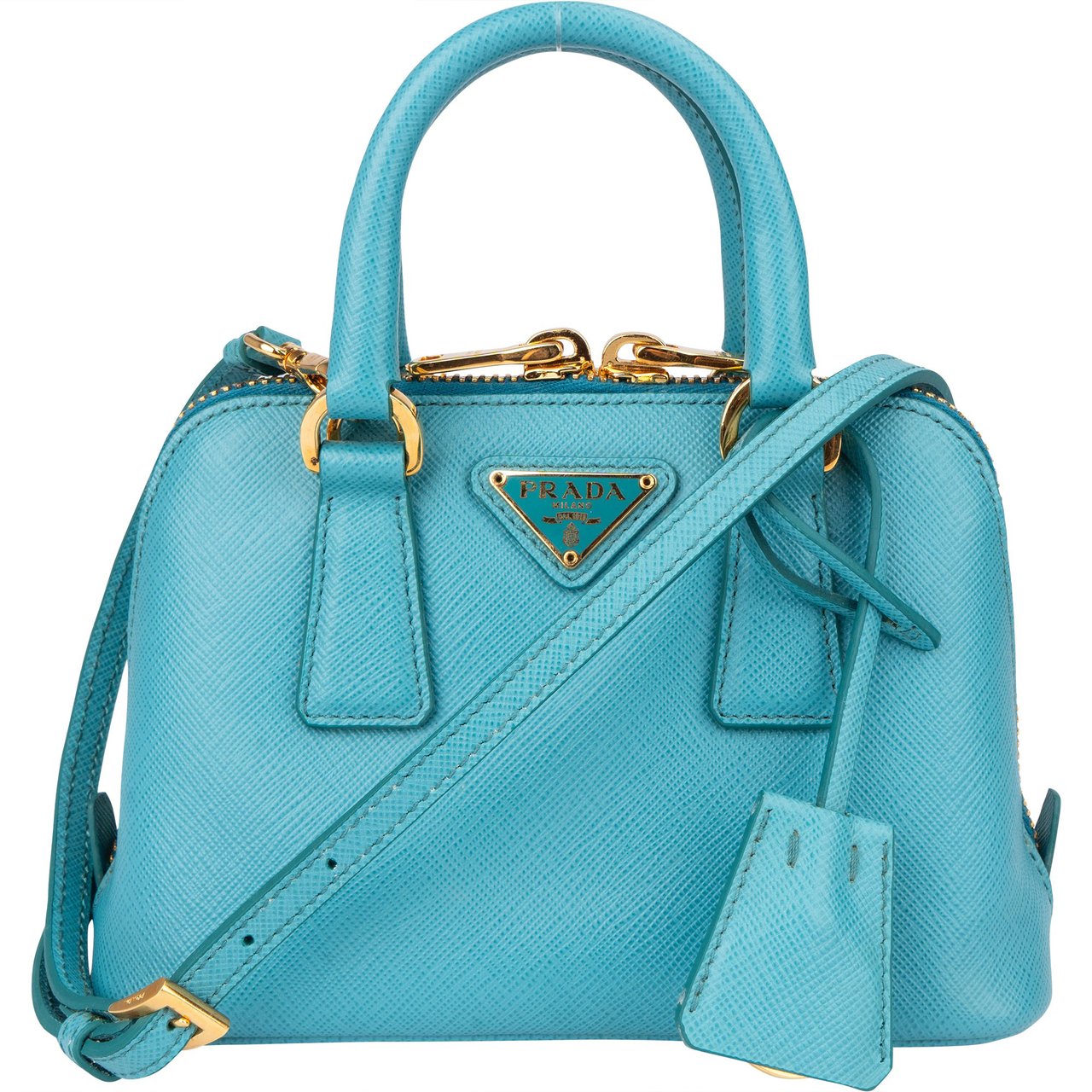 Prada Prada Blue Saffiano Leather Mini Promenade Handbag Blauw