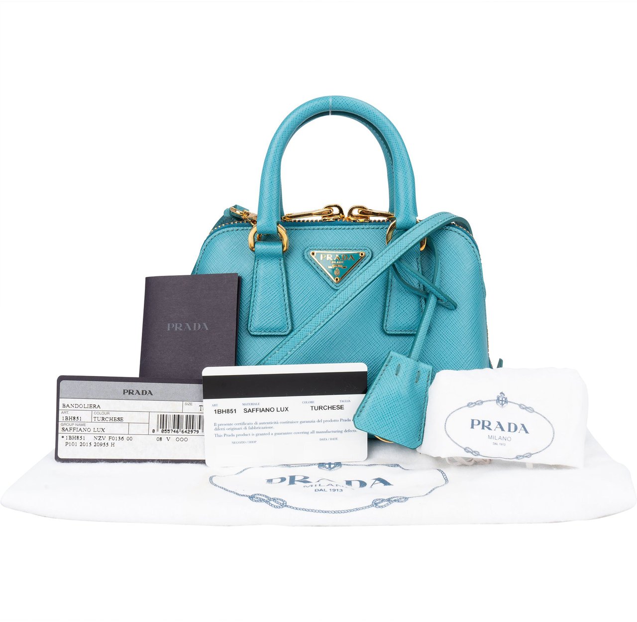 Prada Prada Blue Saffiano Leather Mini Promenade Handbag Blauw