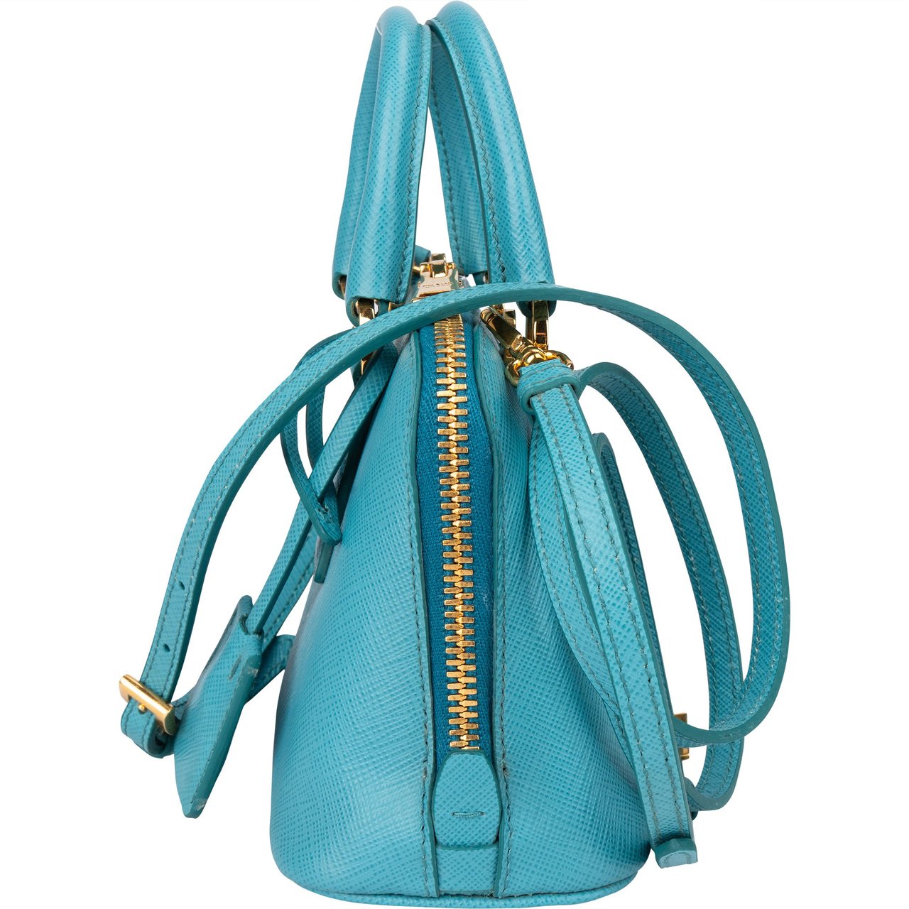 Prada Prada Blue Saffiano Leather Mini Promenade Handbag Blauw