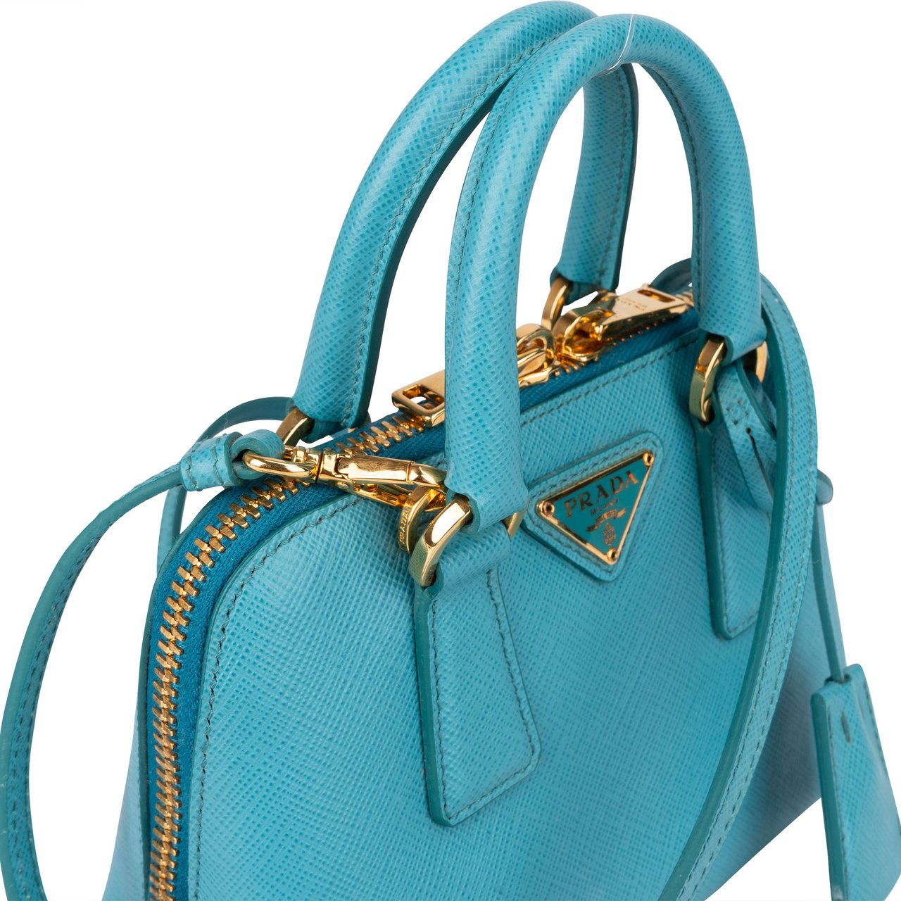 Prada Prada Blue Saffiano Leather Mini Promenade Handbag Blauw