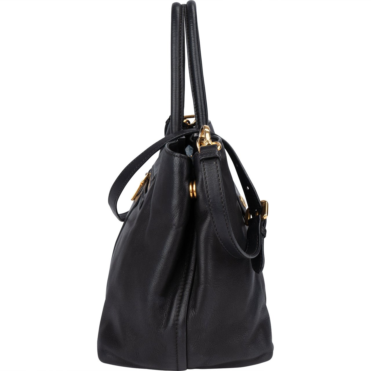 Prada Prada Black Calf Leather City Handbag Zwart