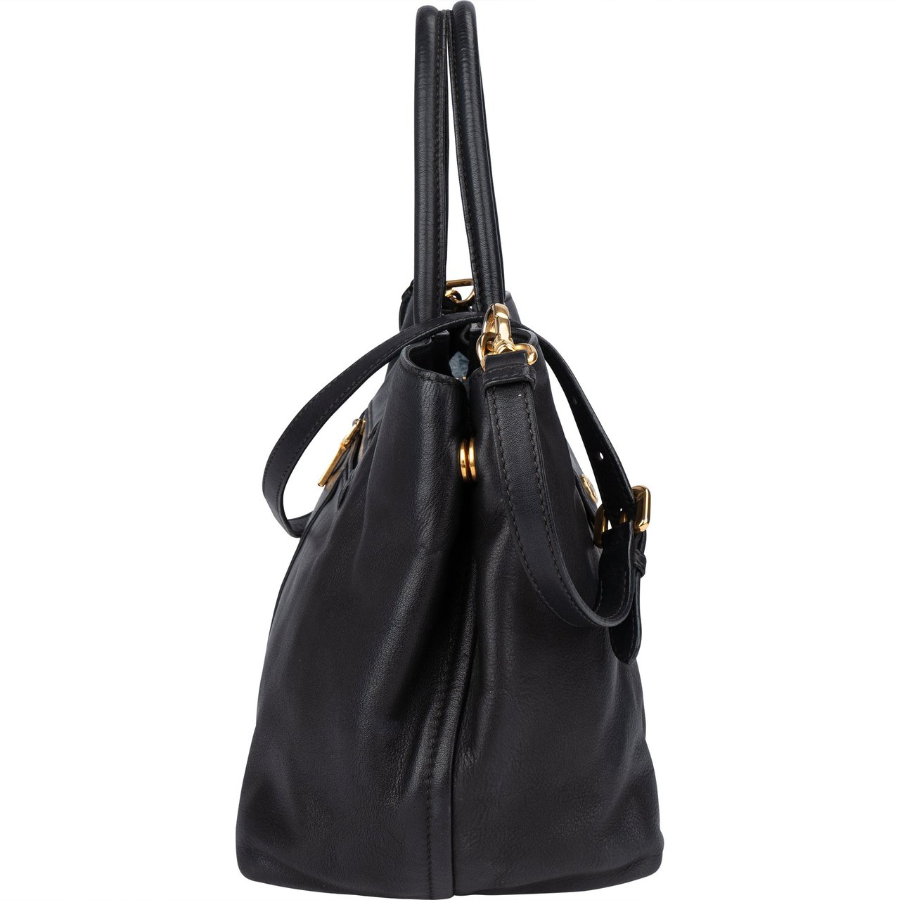 Prada Black Calf Leather City Handbag Zwart