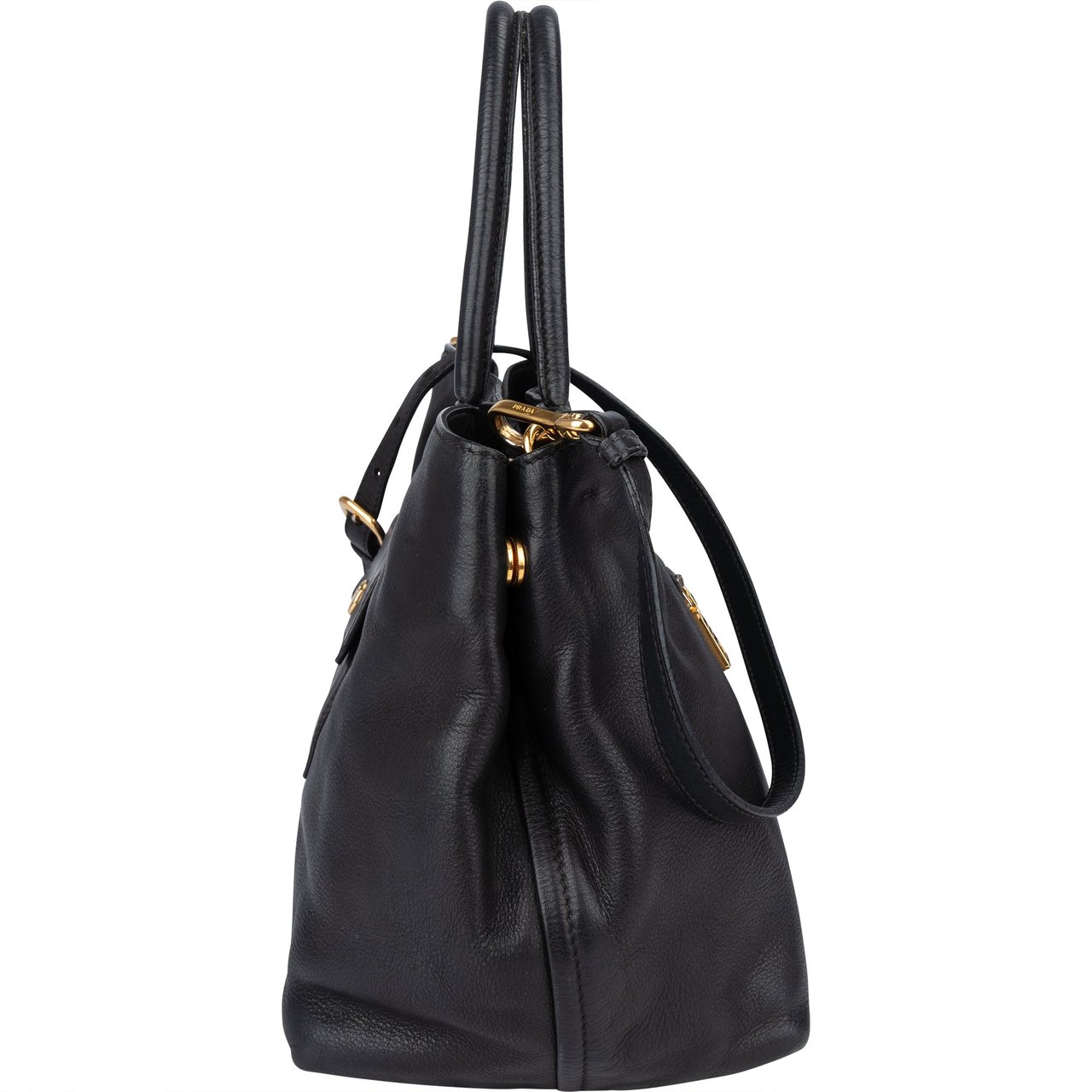 Prada Prada Black Calf Leather City Handbag Zwart